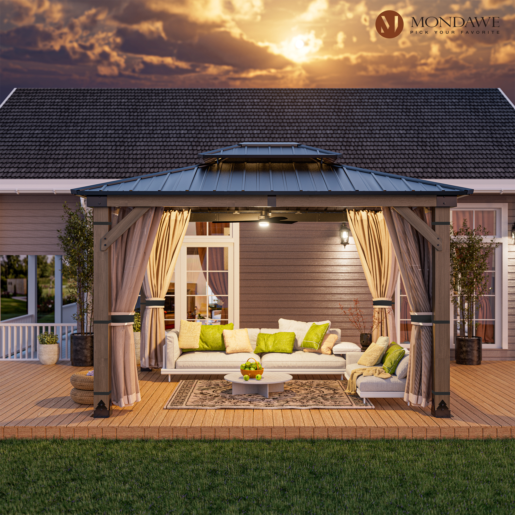 10 ft. x 12 ft. Outdoor Cedar Wood Frame Patio Gazebo Canopy