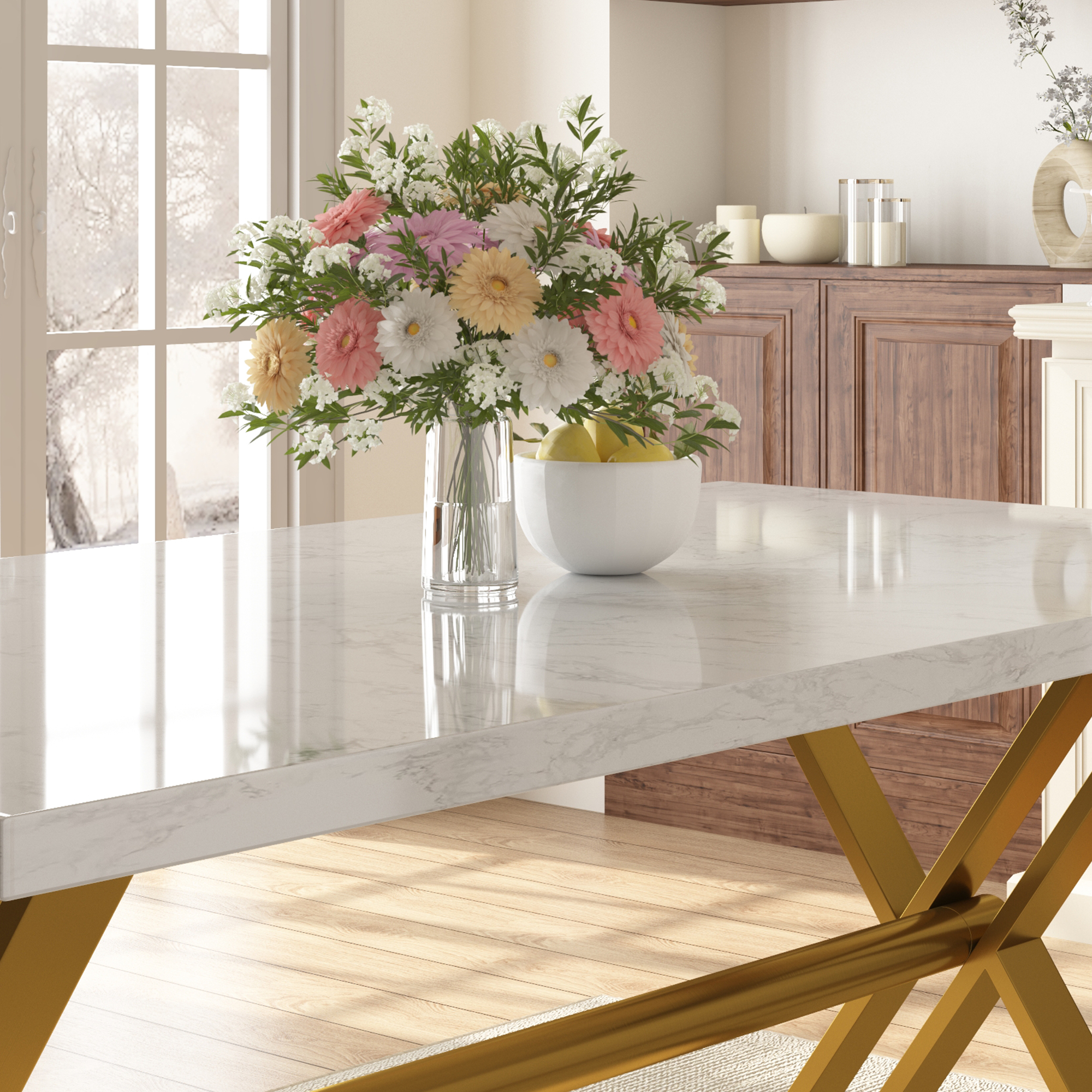 Brown/White Walnut Wood 70.87 in. Cross Legs Dining Table Seats-6