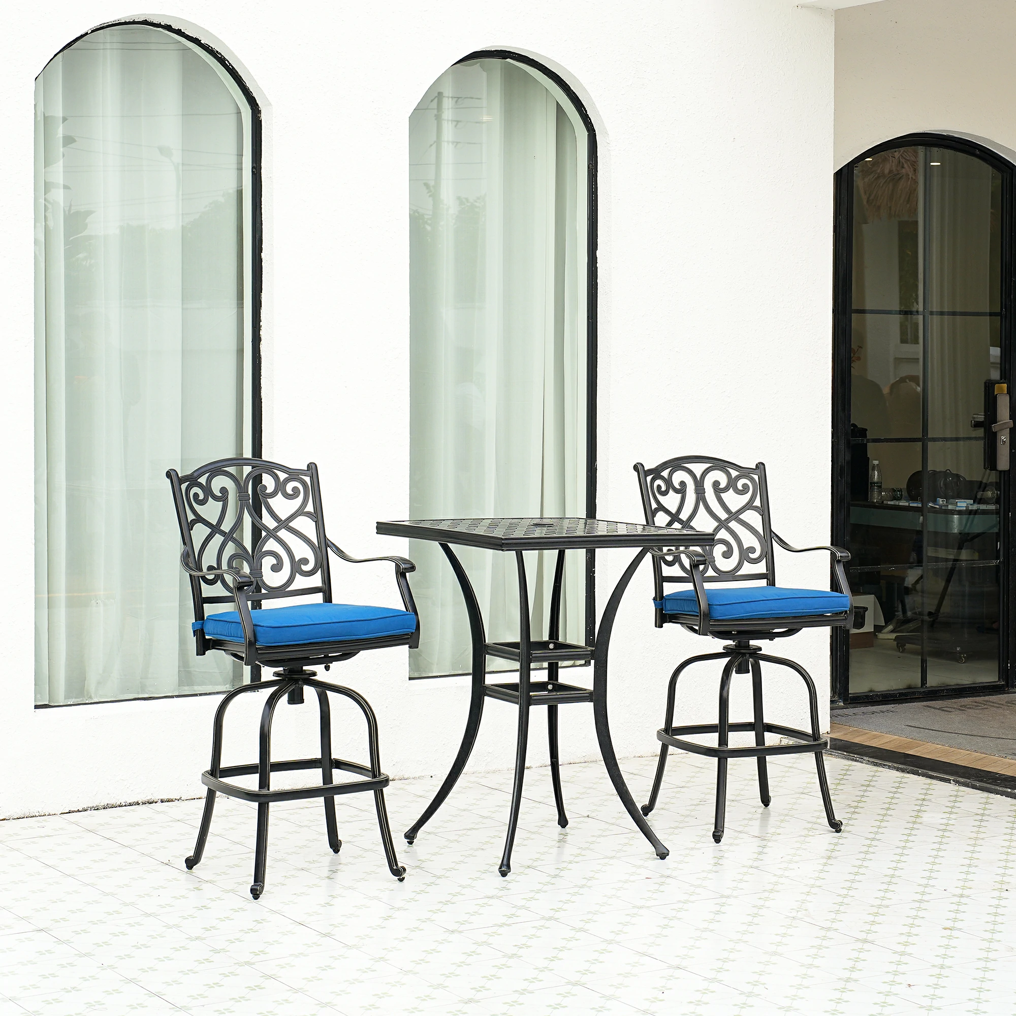 Square Outdoor Table Bar Stool 29-in W x 29-in L with Umbrella Hole