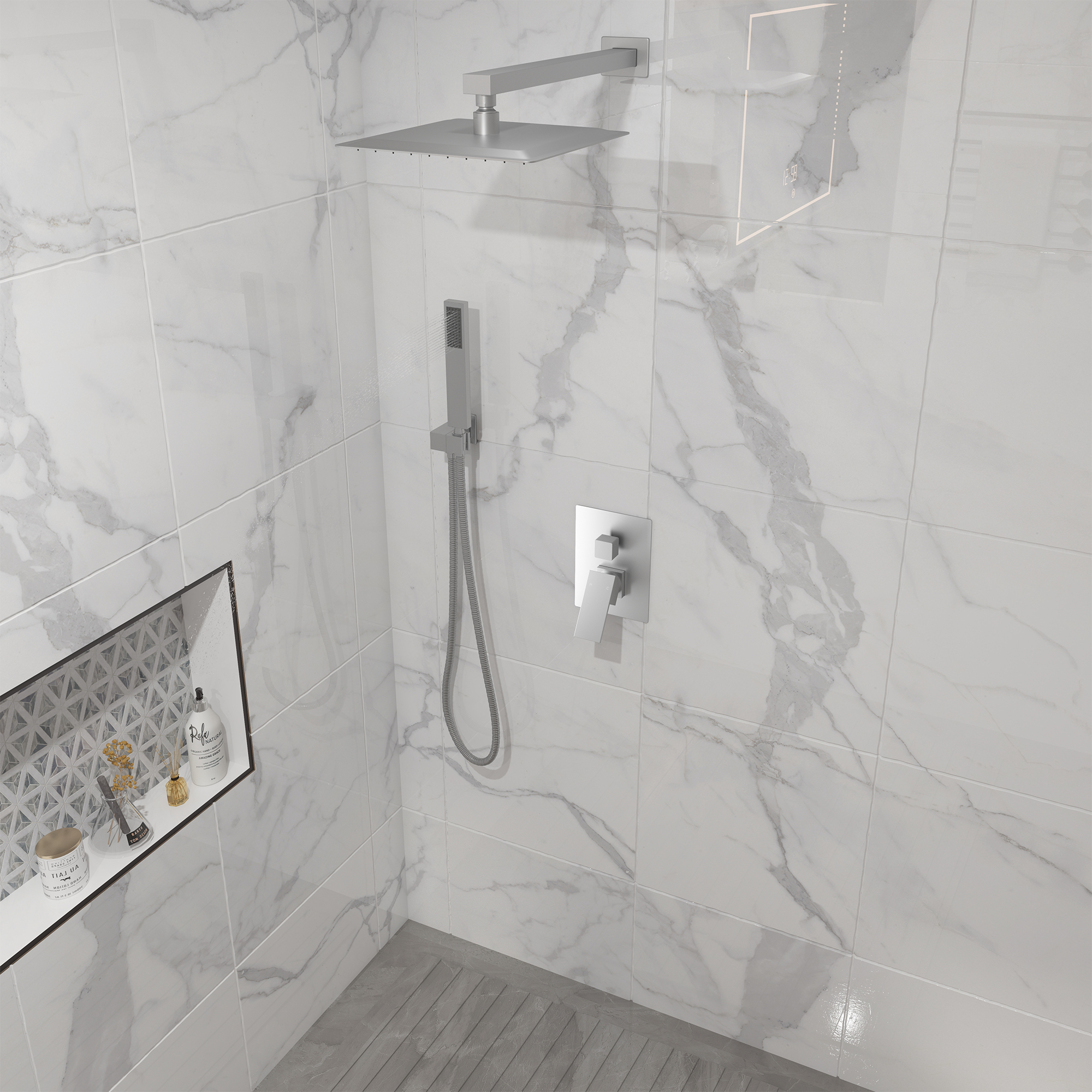 10 in. Wall Mounted Single Handle 1-Spray Dual Shower Faucet 2.5 GPM with Pressure Balance in Chrome/Brushed Nickel/Brushed Gold