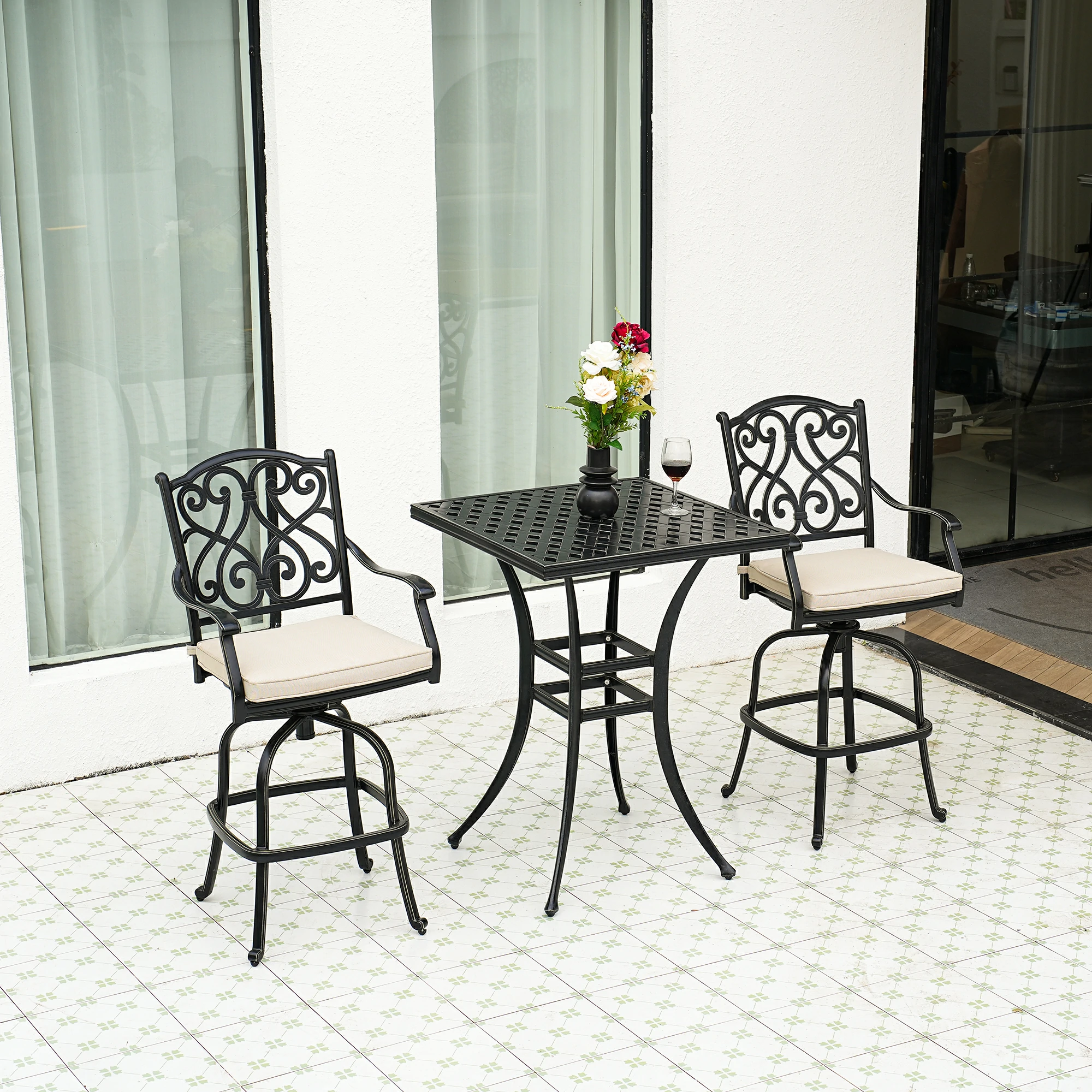 Square Outdoor Table Bar Stool 29-in W x 29-in L with Umbrella Hole