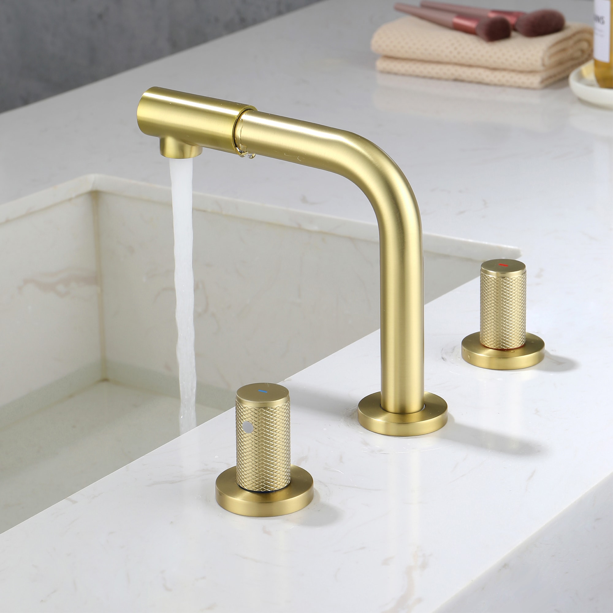 Mondawe Double Handle 8-Inch Center Wide-Spread Bathroom Faucet in Gold/Black/Nickel-Mondawe