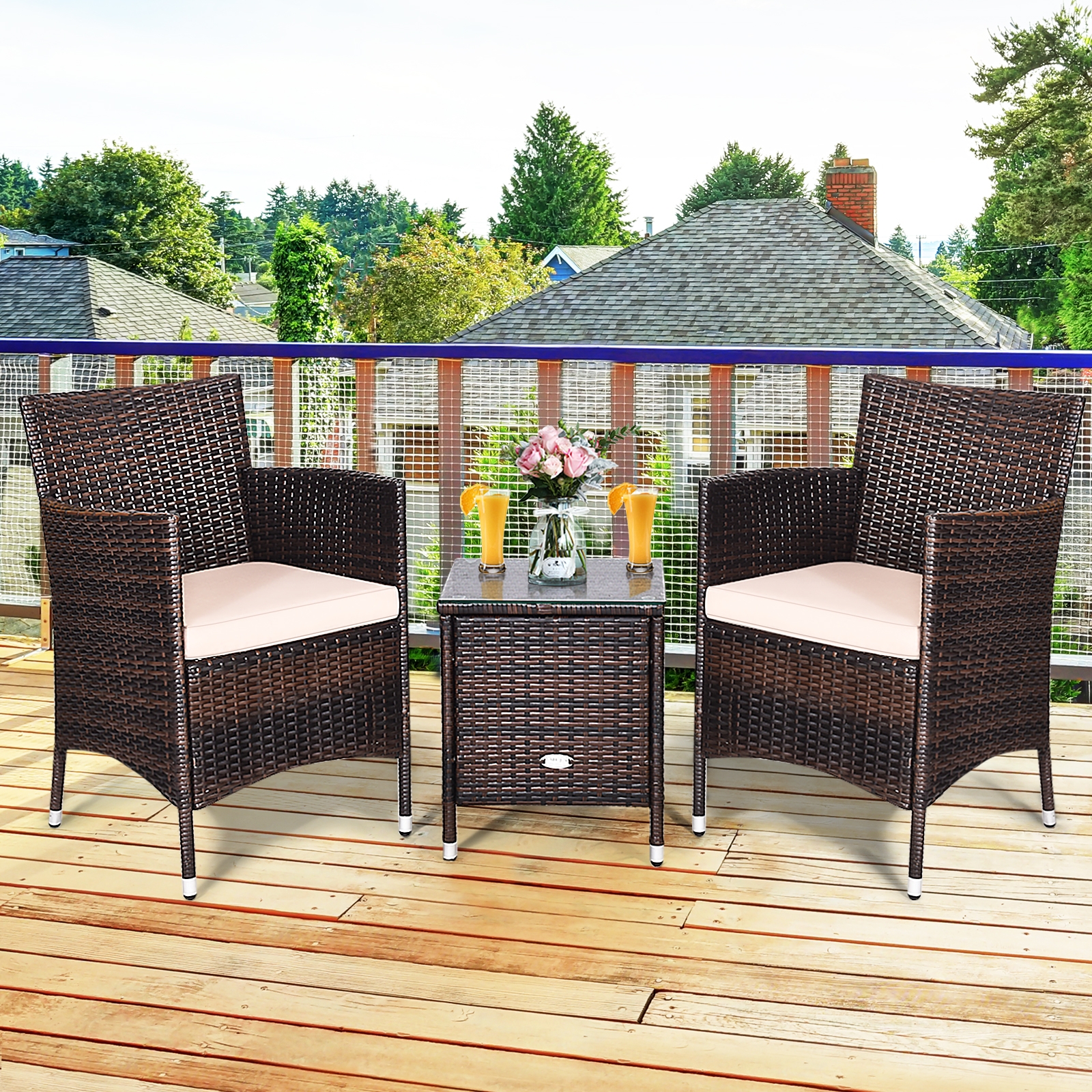 Mondawe 3 Pcs Outdoor Rattan Wicker Furniture Set-Mondawe