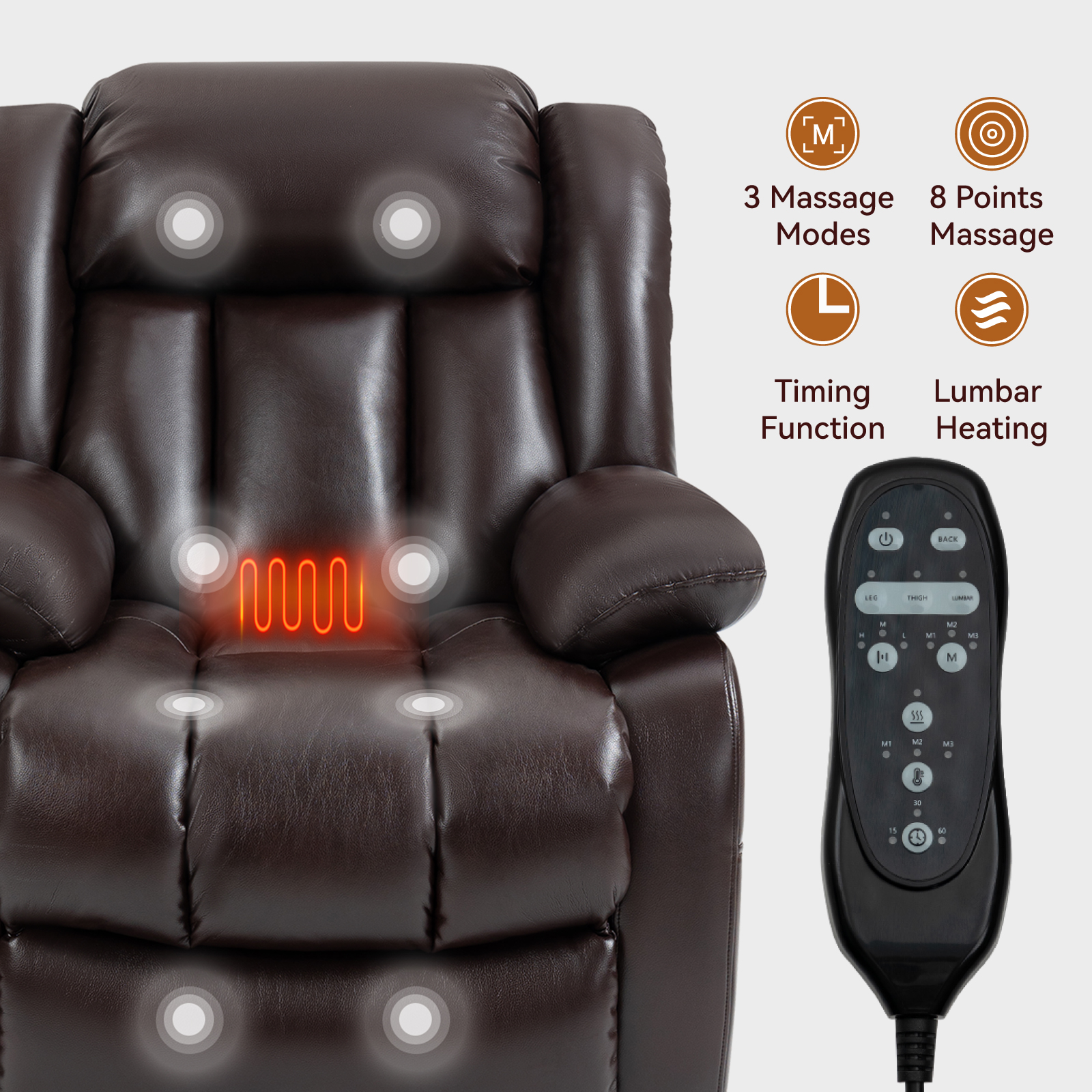 Dual Motor Infinite Position Up to 350 LBS Electric Medium size Brown/Gray/Black/Antique Brown Power Lift Recliner Chair with 8-Point Vibration Massage and Lumbar Heating