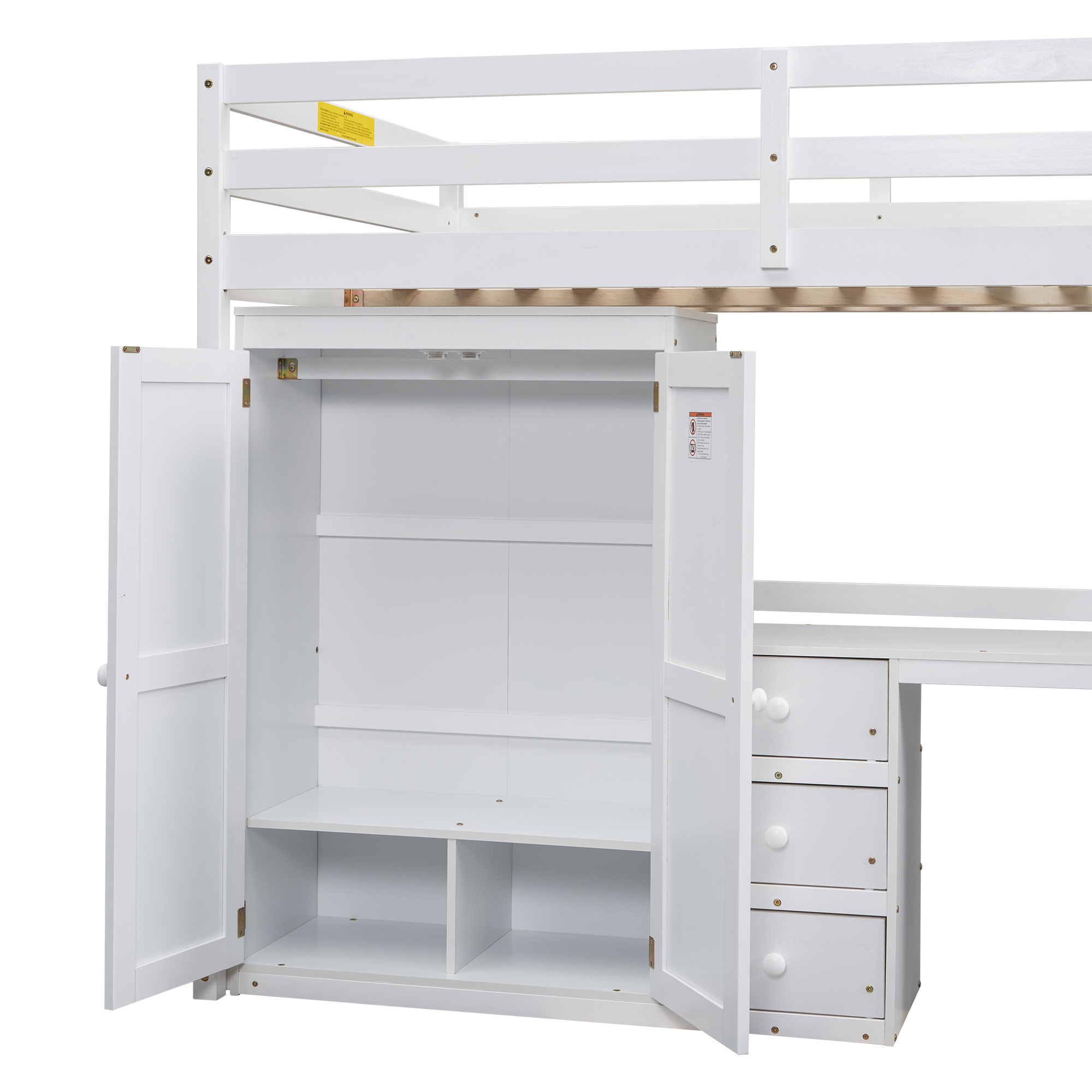Full/Twin Size Loft Bed with Wardrobe, Desk and Storage Drawers, Gray/White