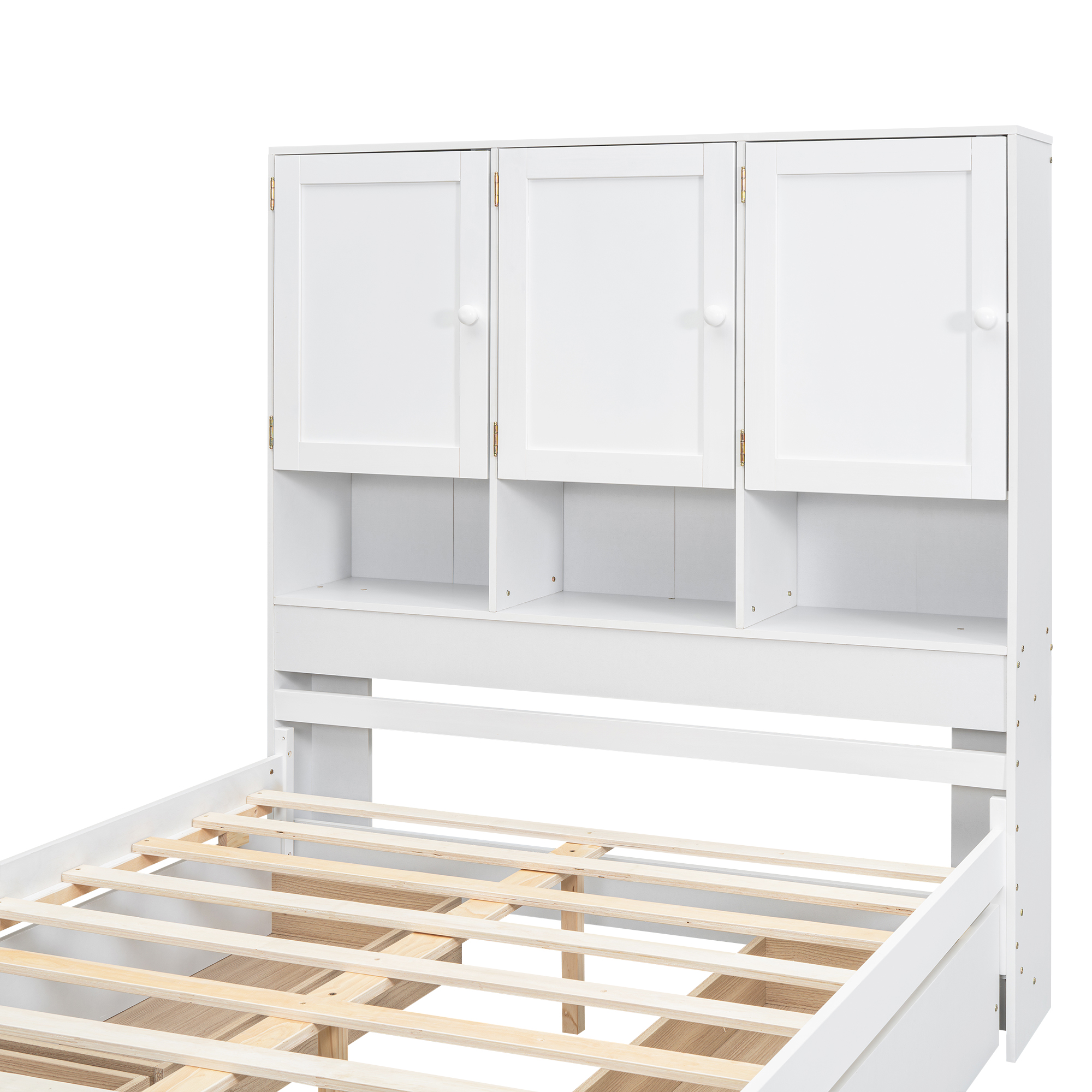 Full/Queen Size Platform Bed with Storage Headboard and 4 Drawers, Gray/White