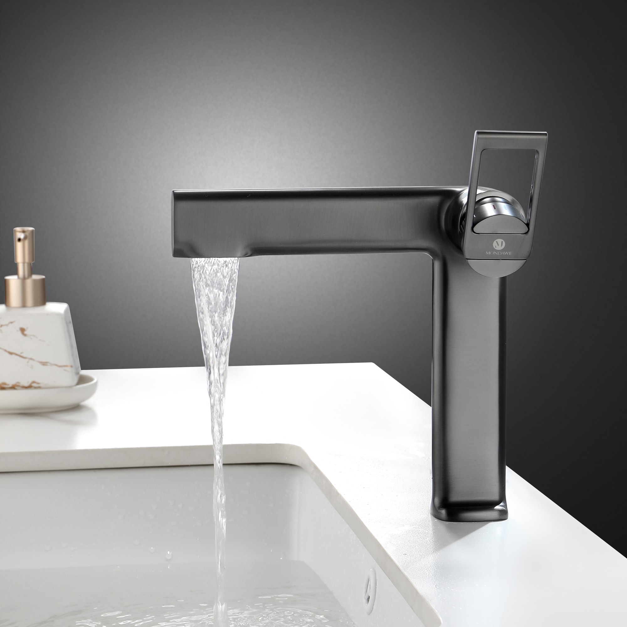 Mondawe Modern Design Single Hole Bathroom Faucet(Black/Gray/Gold)-Mondawe