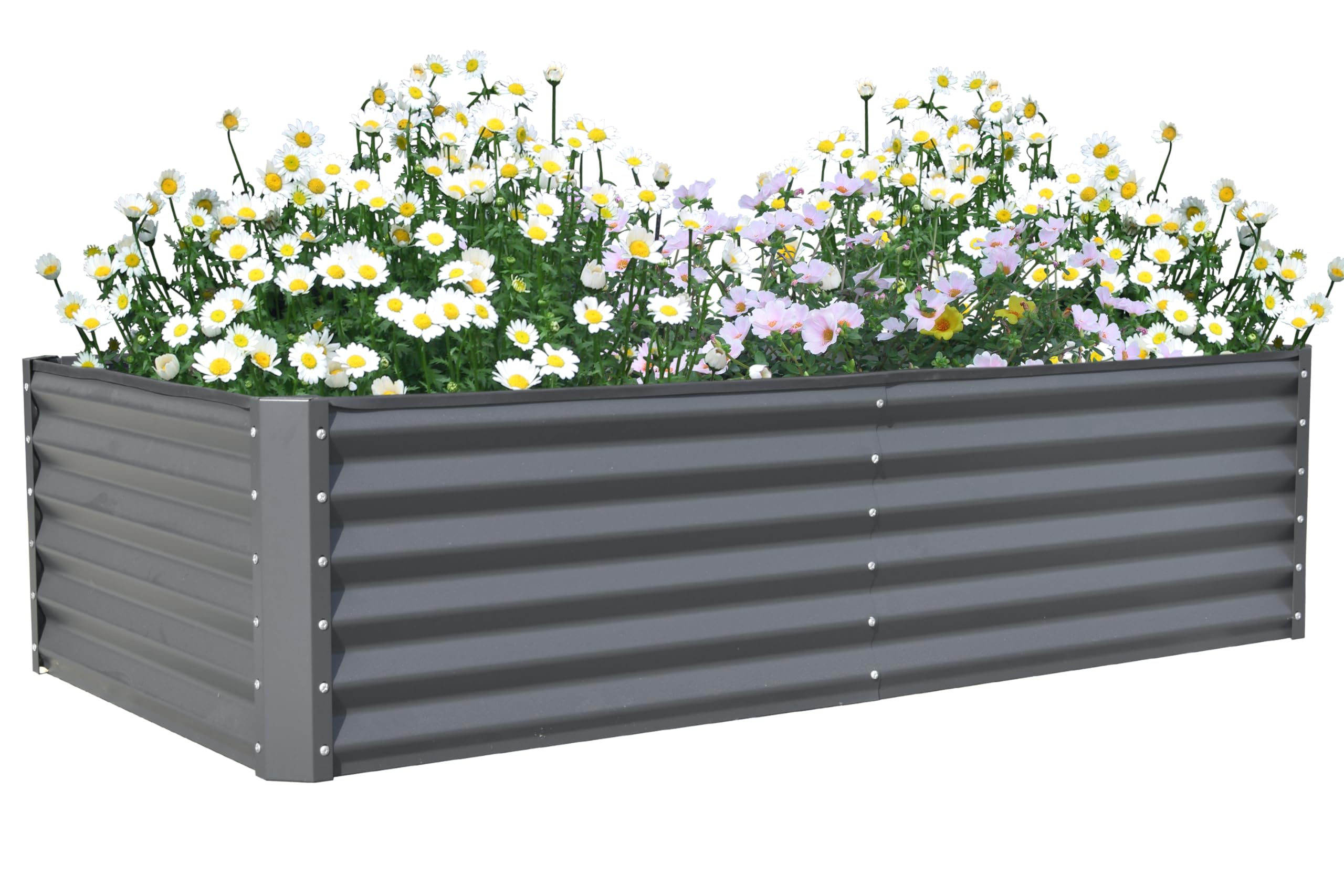 6x3x1.5ft Galvanized Raised Garden Bed, Outdoor Planter Garden Boxes Large Metal Planter Box for Gardening Vegetables Fruits Flowers, Green/Silvery/Gray