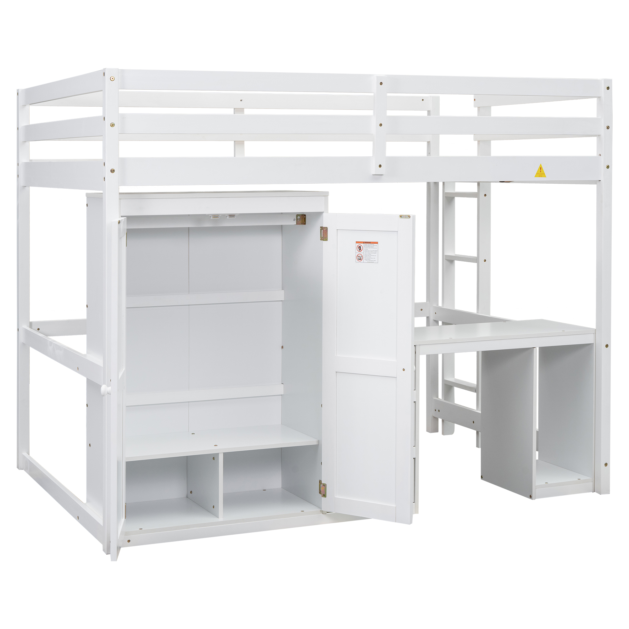 Full/Twin Size Loft Bed with Wardrobe, Desk and Storage Drawers, Gray/White