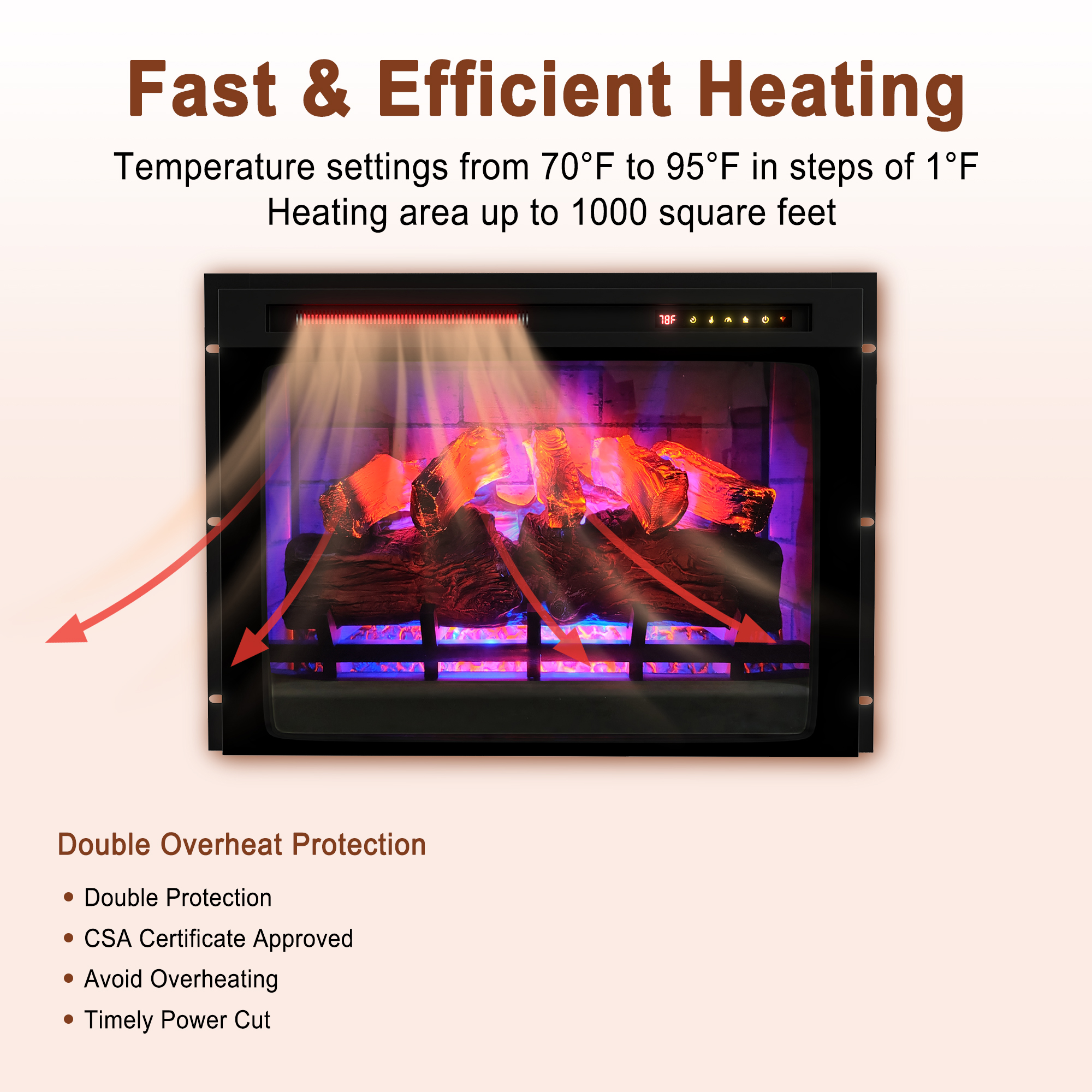 Mondawe 28 in. 5120 BTU Recessed Electric Fireplace with Double Overheat Protection & Remote Control and Touch Screen-Mondawe