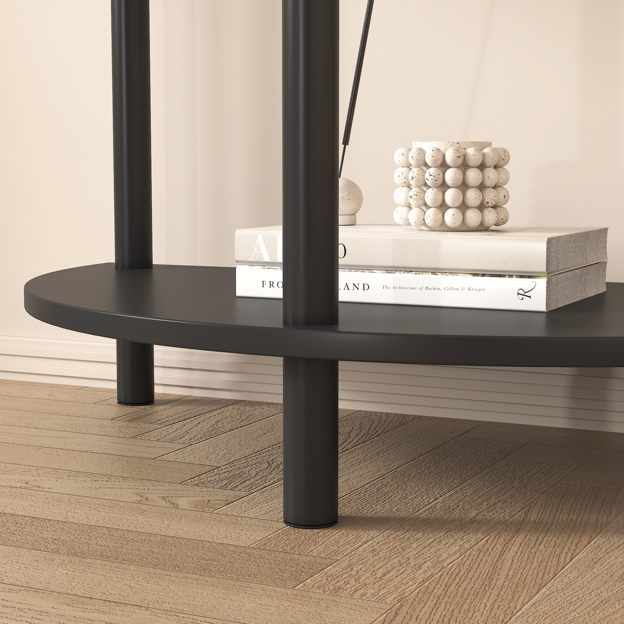 Unique Half Moon Design End Table with Sliding Rattan Door,Elegant Semi-circle Entryway Console Table with 2 Rattan Storage Cabinet and Bottom Shelf for Living room, Bedroom, Study, Hallway 