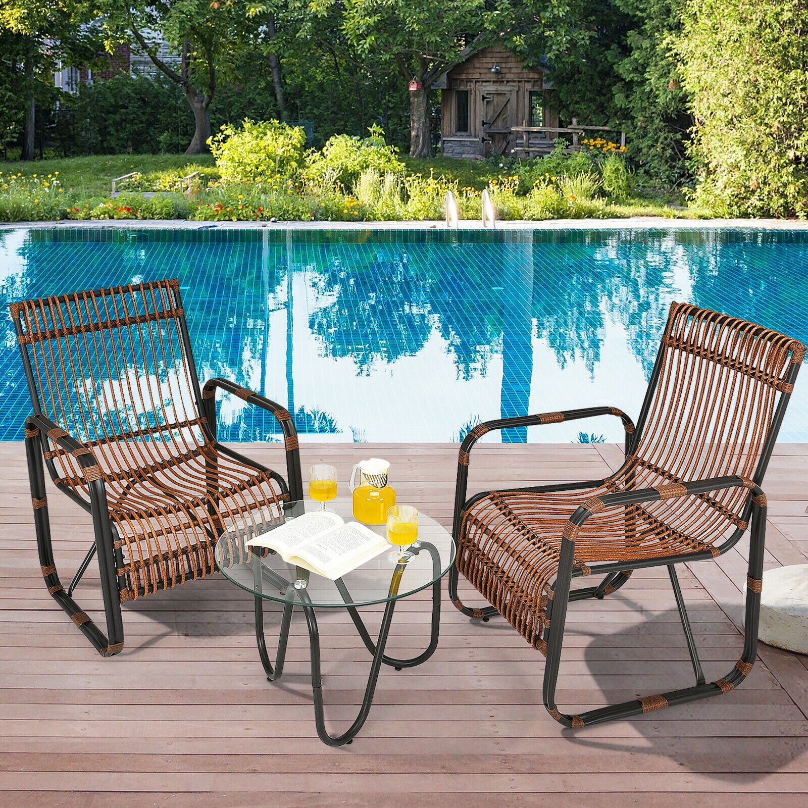 Mondawe 3 Pieces Patio Rattan Conversational Furniture Set-Mondawe