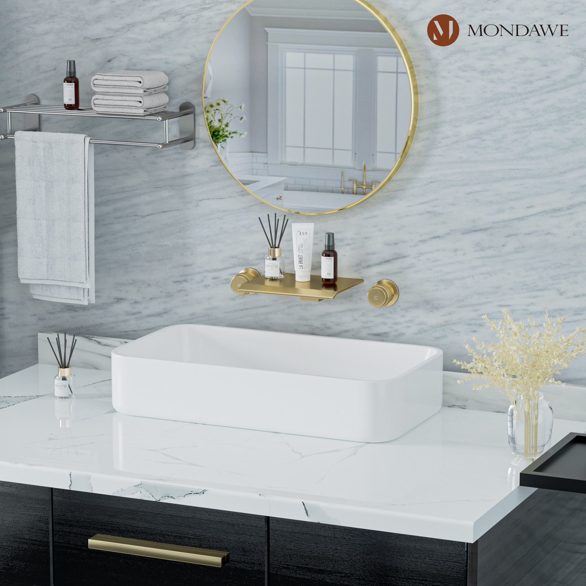 Wall Mount Sink Faucet Waterfall Roman Tub Filler Double-Handle Bathroom Basin Faucets with High Flow Rate