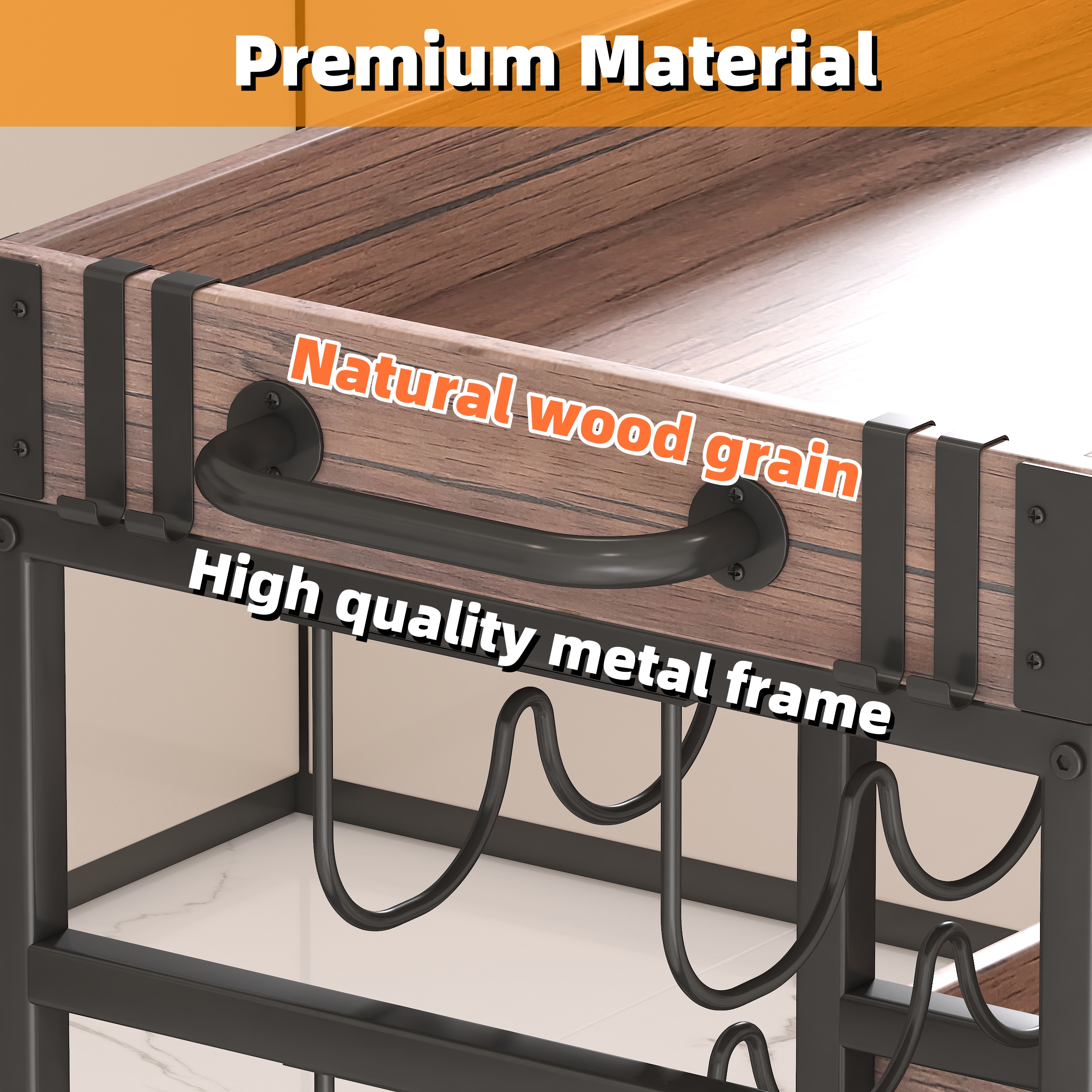 3 Tier Industrial Rolling Serving Cart with Lockable Wheels, Wine Rack Cart with Glass Holder for Indoor and Outdoor, Beverage Trolley cart with 2 Removable Tray, 