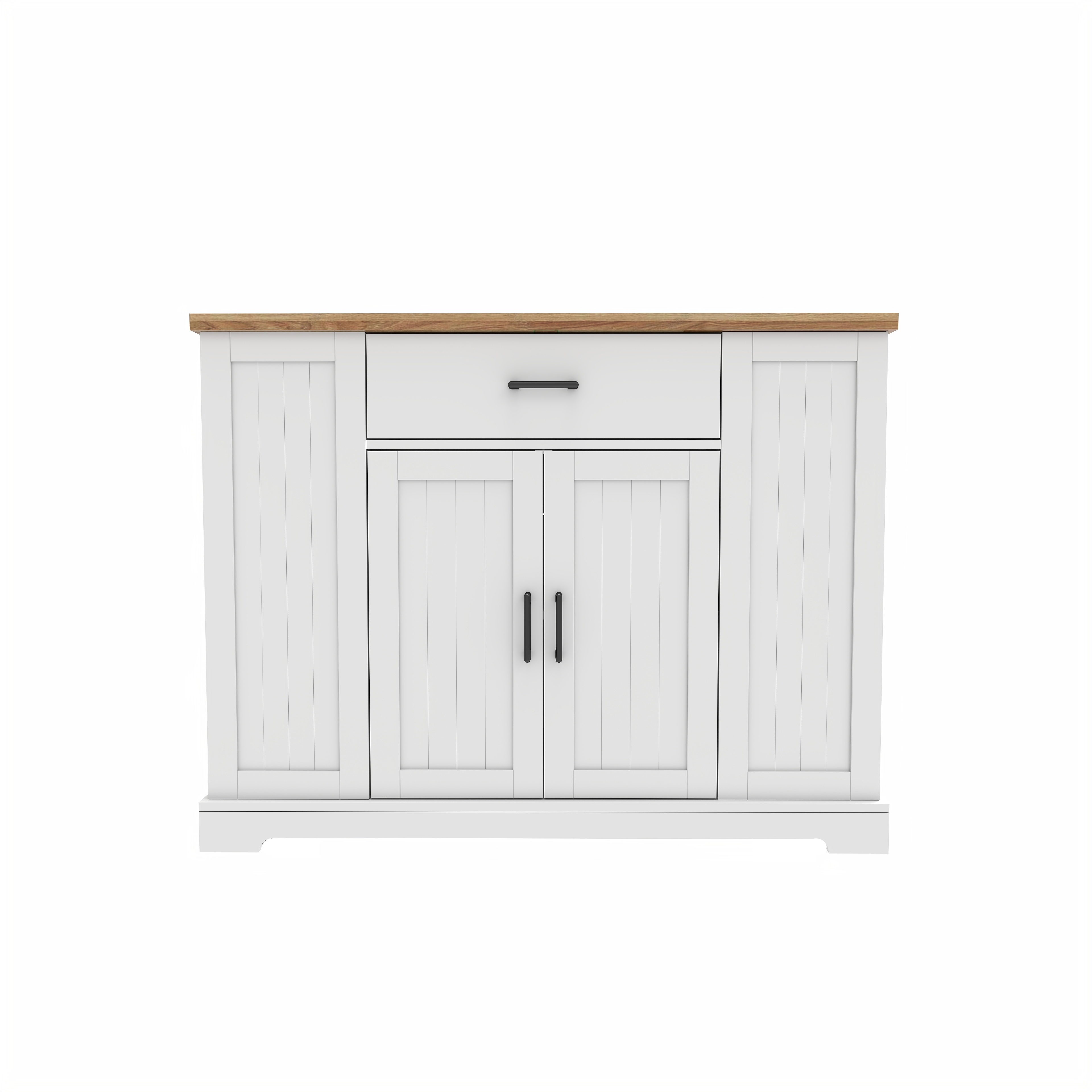 46.2'' Multi-Storage Kitchen Island with Rubber Wood Tabletop, Large Farmhouse Kitchen Cart with Adjustable Shelves and Drawers, Dinning Table Bar with Storage Cabinet for Kitchen 