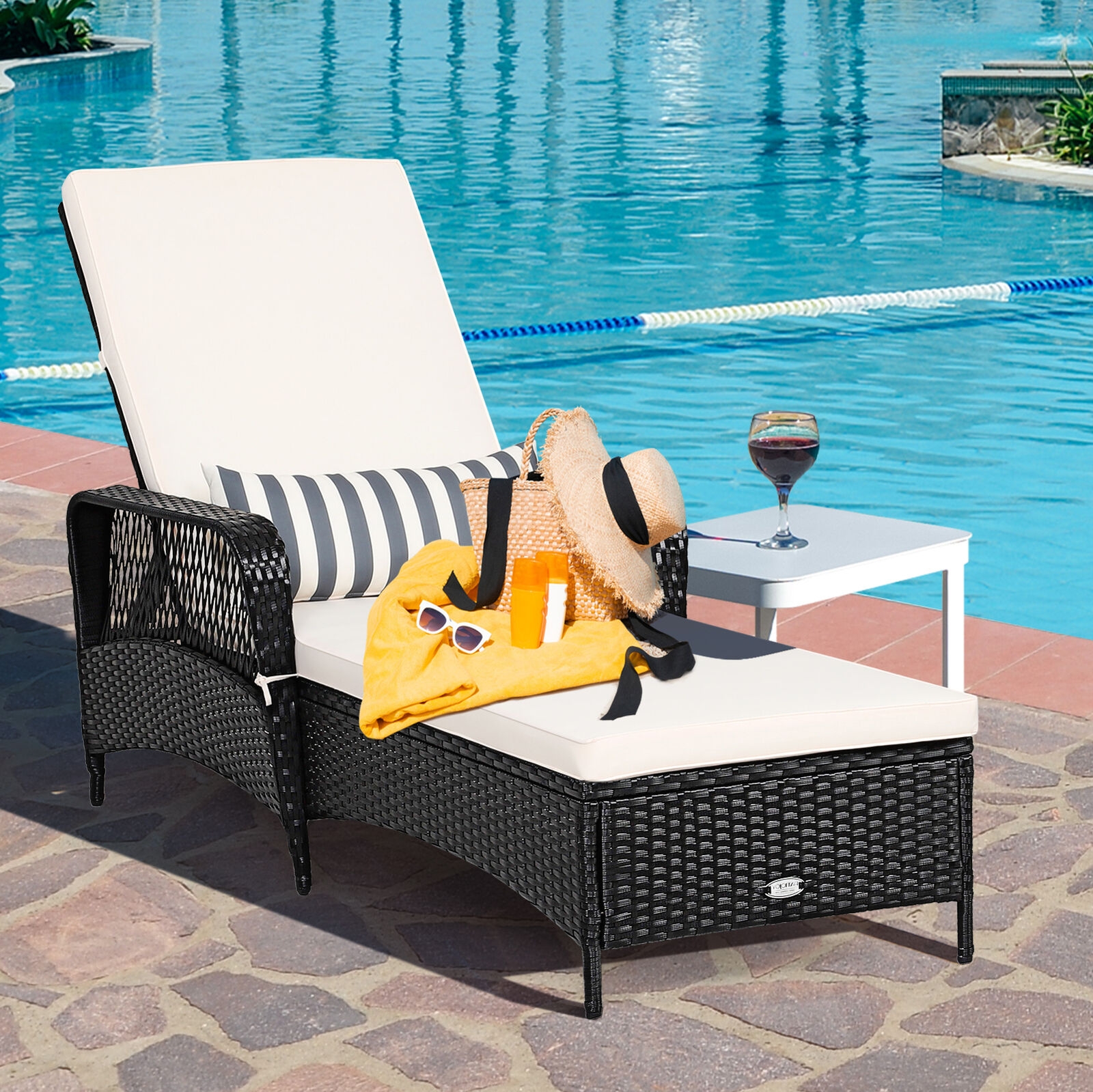Mondawe PE Rattan Armrest Chaise Lounge Chair with Adjustable Pillow-Mondawe