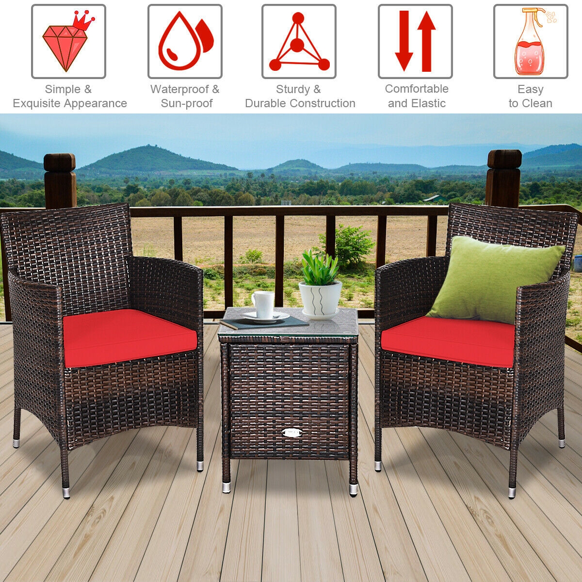 Mondawe 3 Pcs Outdoor Rattan Wicker Furniture Set-Mondawe