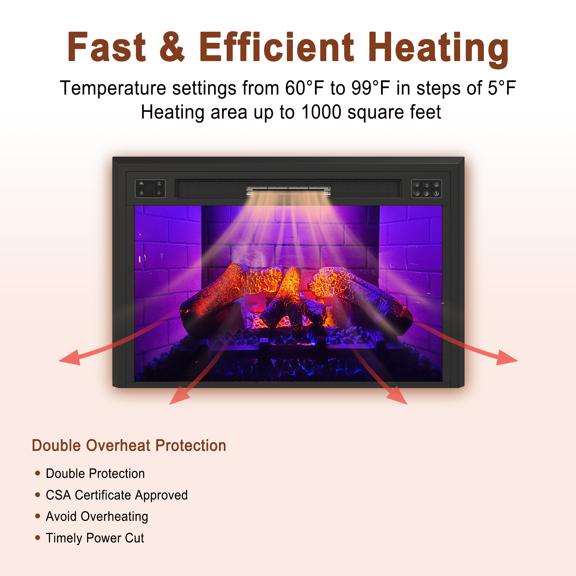 Mondawe 35 in. 5120 BTU Recessed Electric Fireplace with Remote Control & Double Overheat Protection-Mondawe