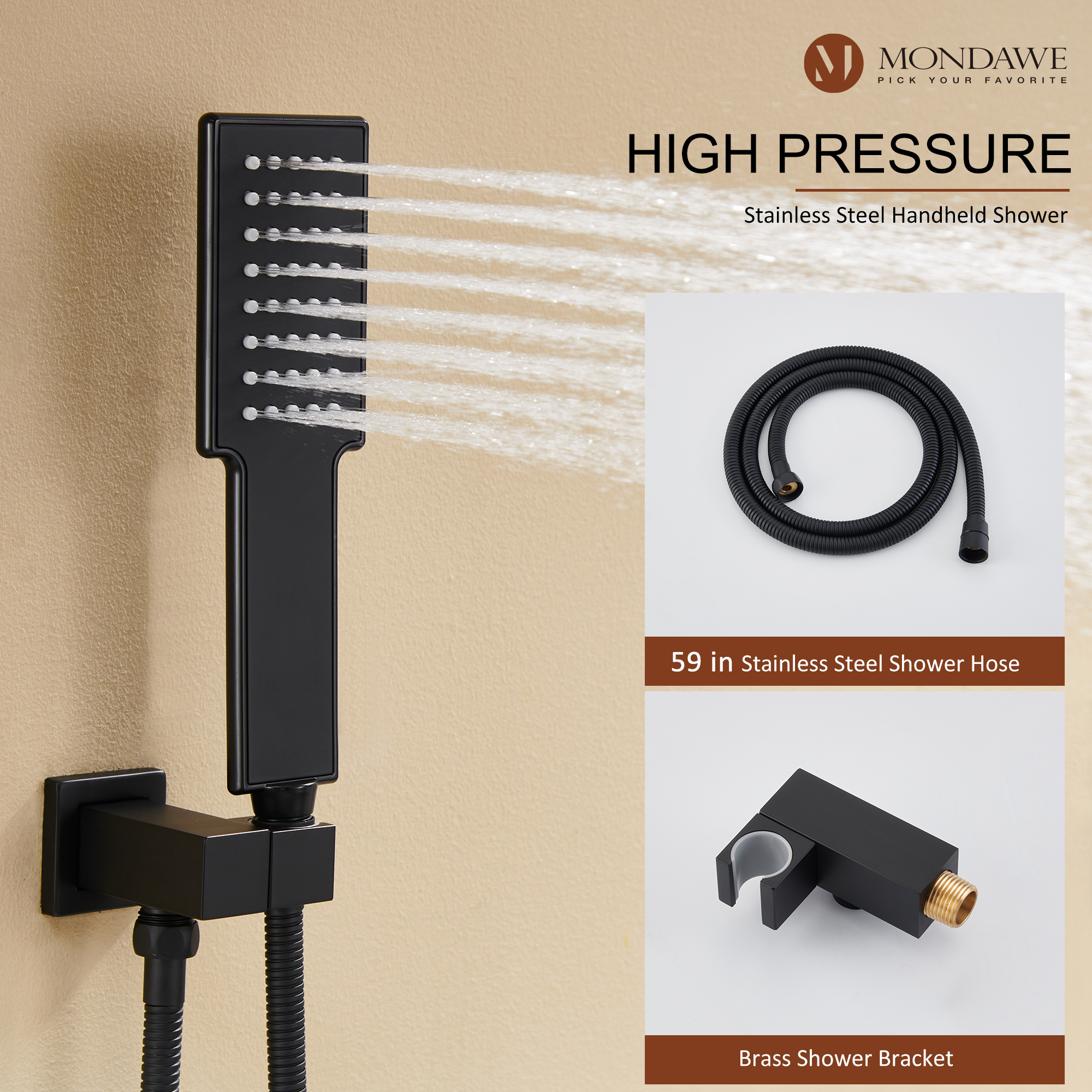 Mondawe Luxury Rain Dual Shower Heads Wall Mounted 22 in. with Digital Temperature Display 4 Spray Patterns Thermostatic and 3 Body Jets-Mondawe