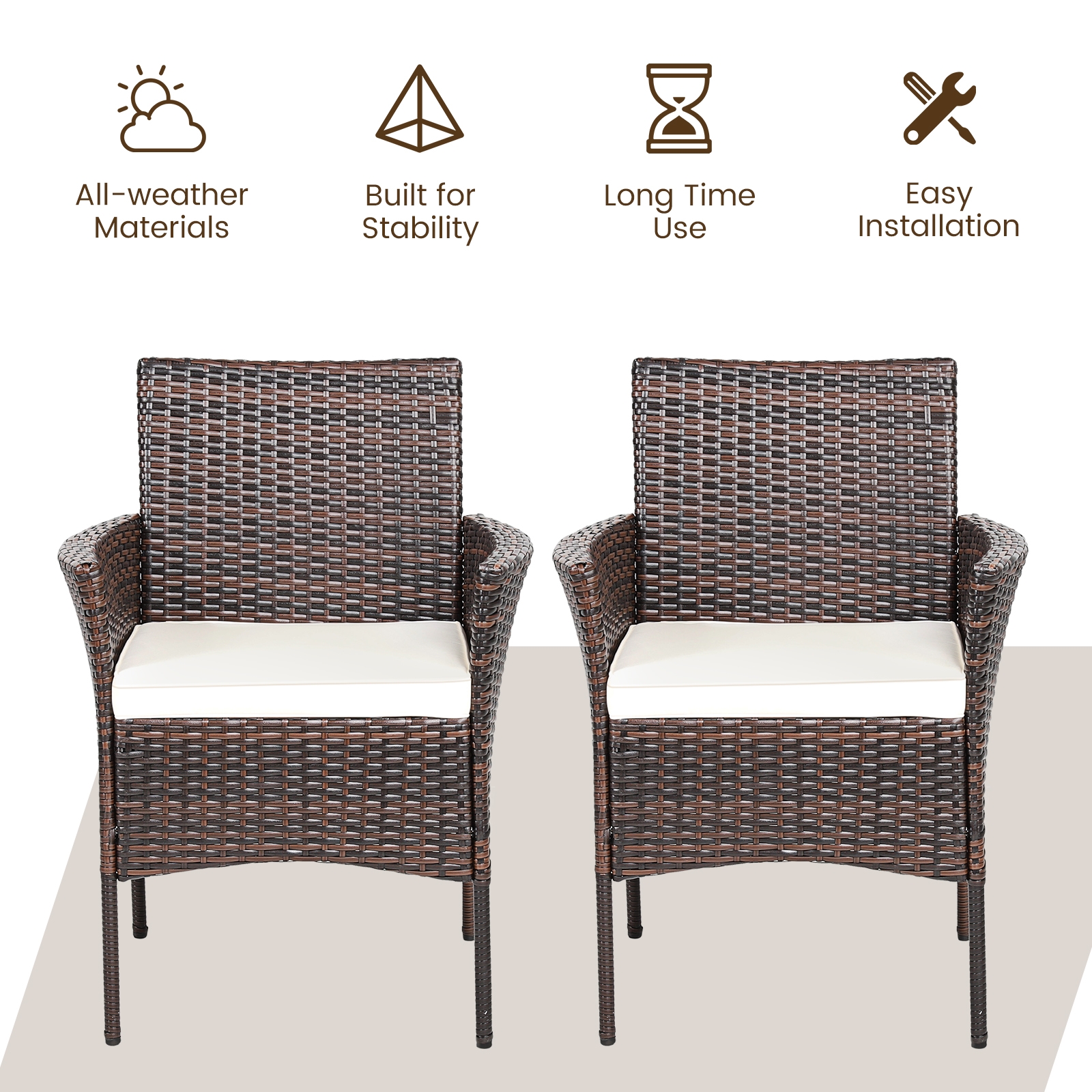 Mondawe 2 Pieces Outdoor PE Rattan Armchairs with Removable Cushions-Mondawe