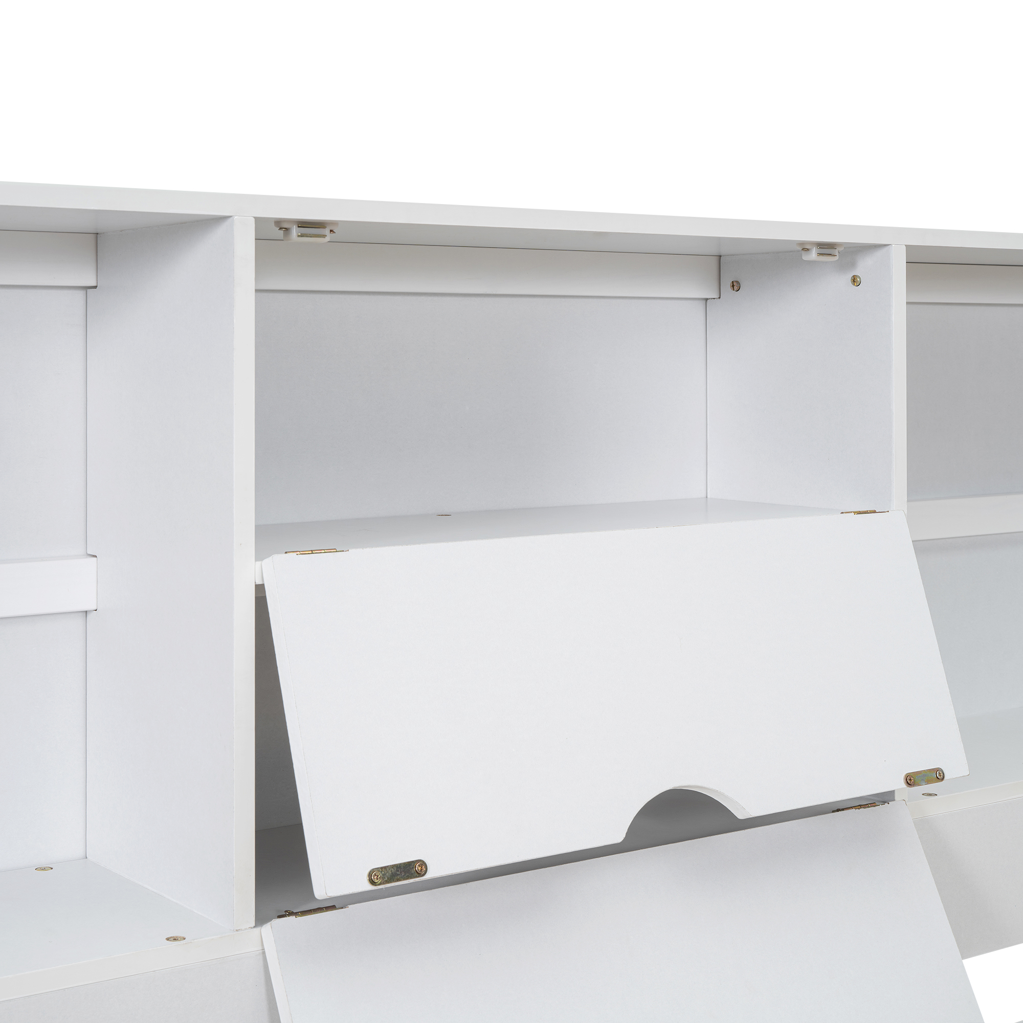 Queen/King Size Platform Bed with Storage Headboard and 8 Drawers, White/Gray