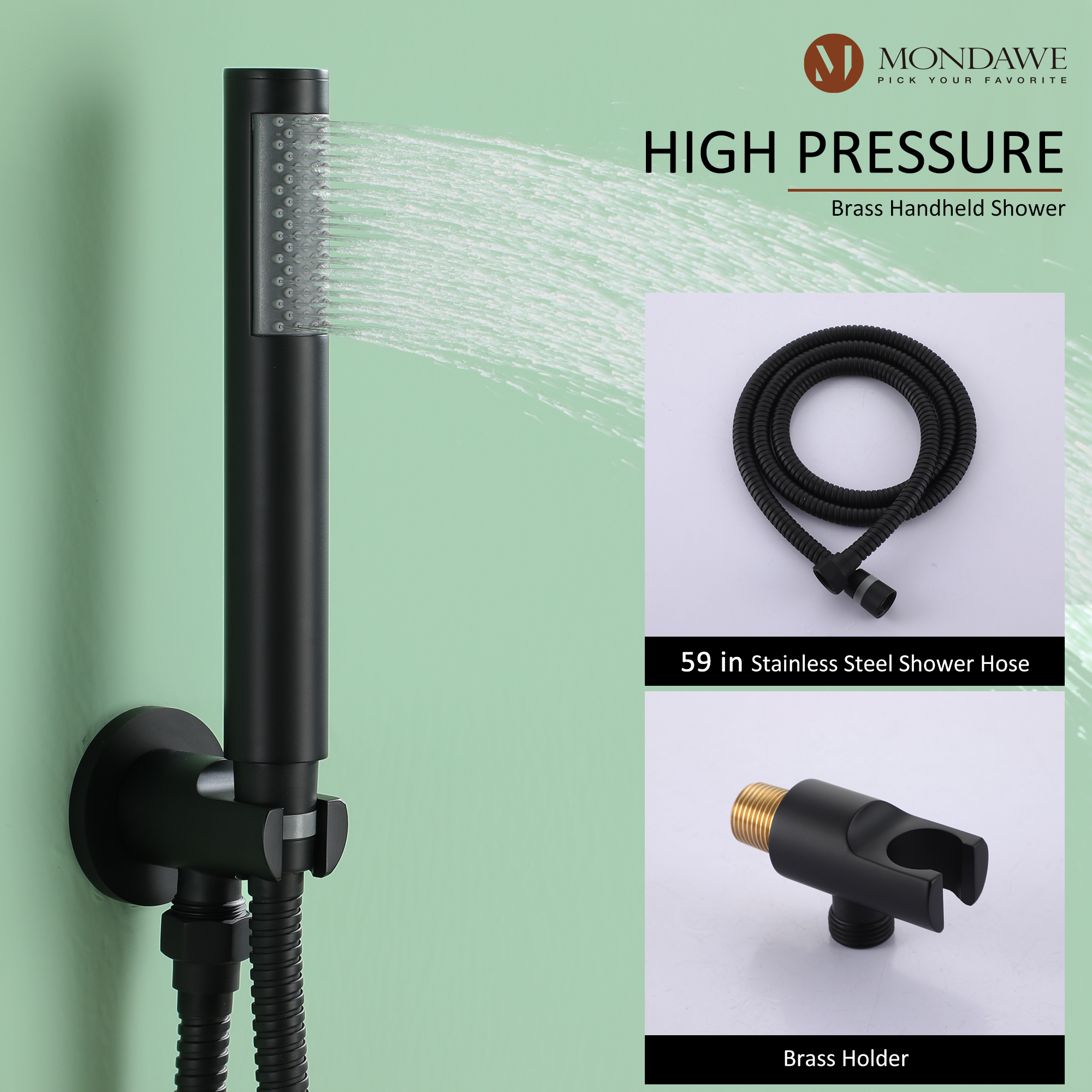 Mondawe Three function Pressure Balance Shower Set with 10 in Round Shower Head(5 color, Valve Included)-Mondawe