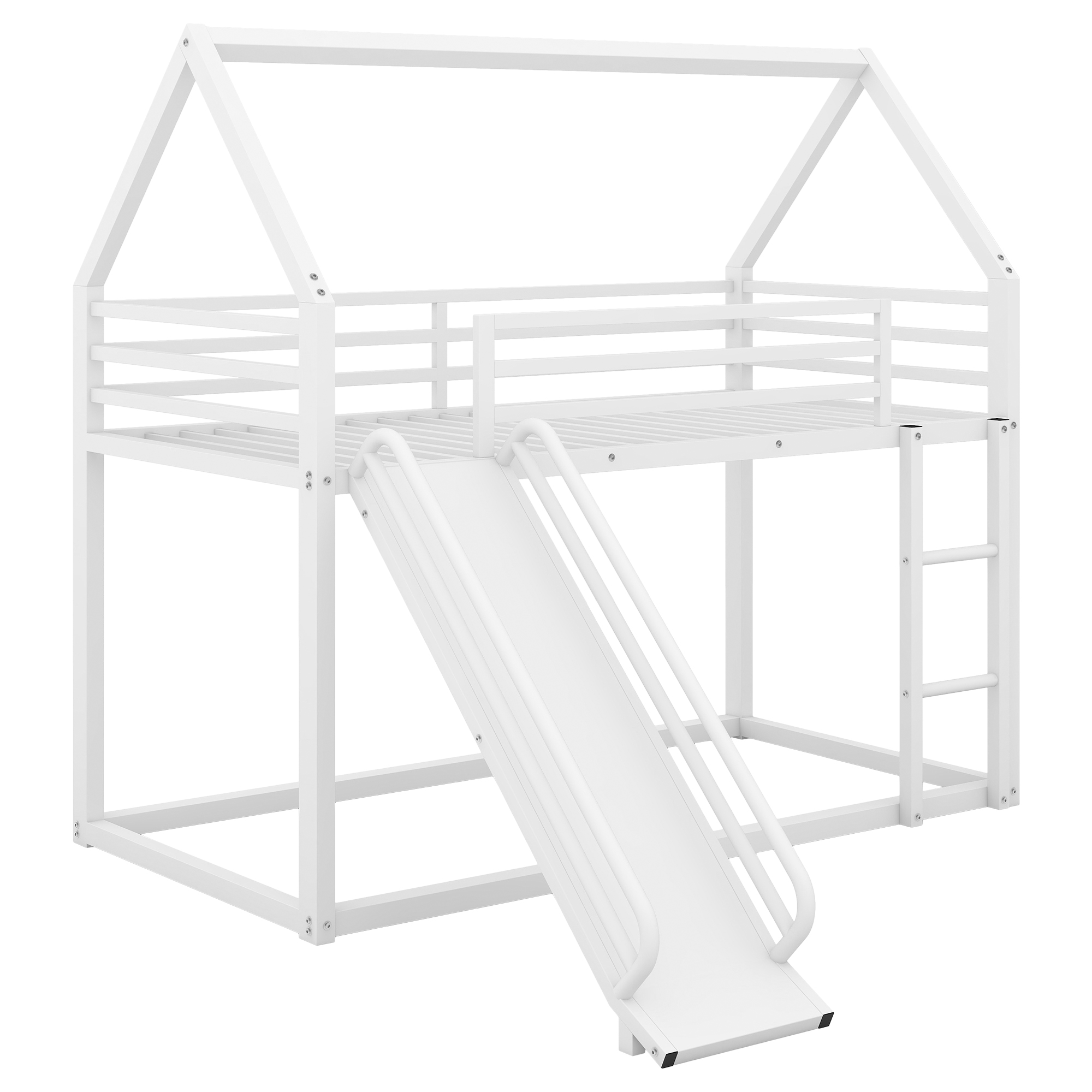 Twin over Twin House Bunk Bed with Ladder and Slide,White/Black