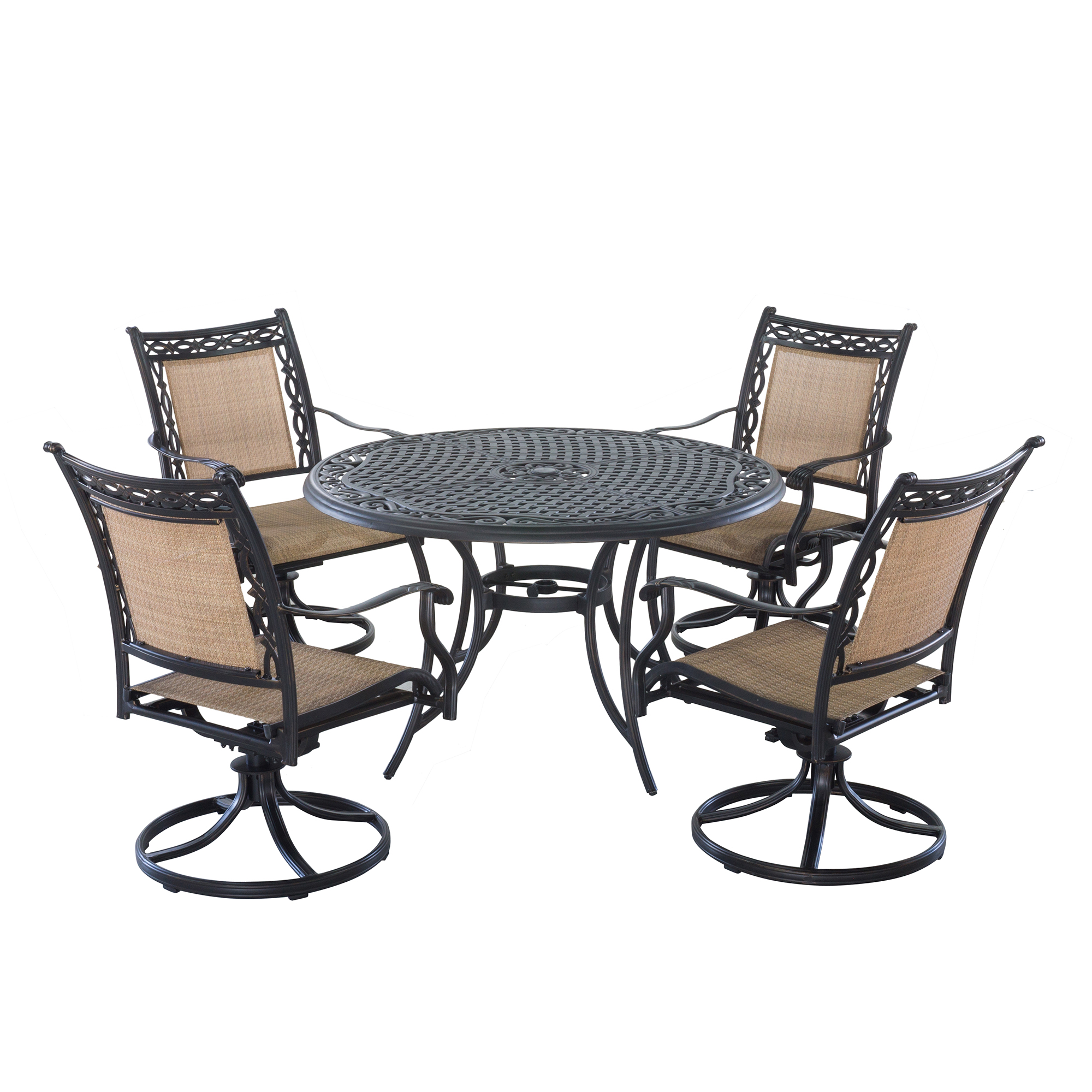 Mondawe 5-Piece Outdoor Patio Cast Aluminum Swivel Chair Set with Round Table(Brown)-Mondawe