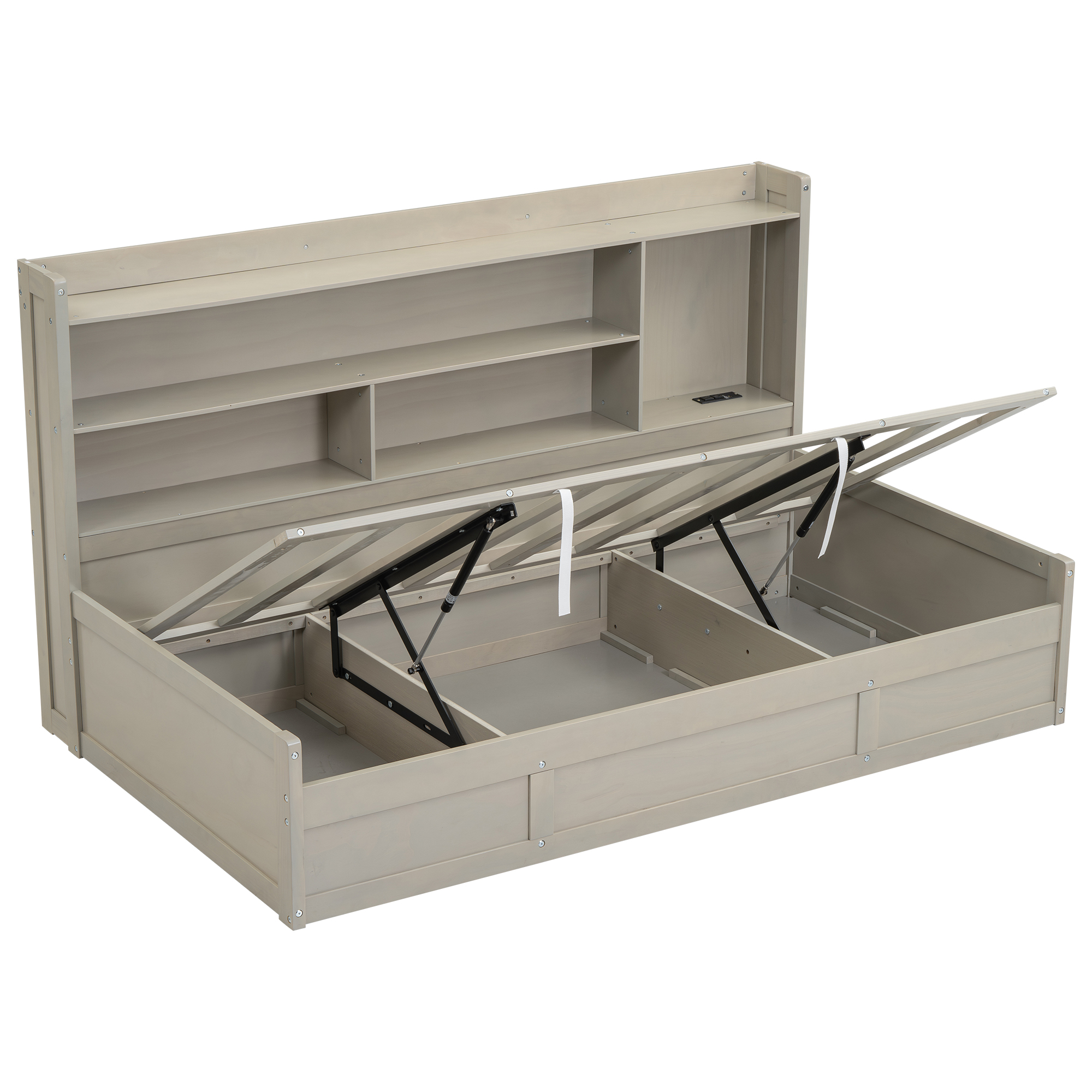 Twin Size Daybed Frame with Storage Bookcases and Underneath Storage, USB Charging Station, White/Gray 