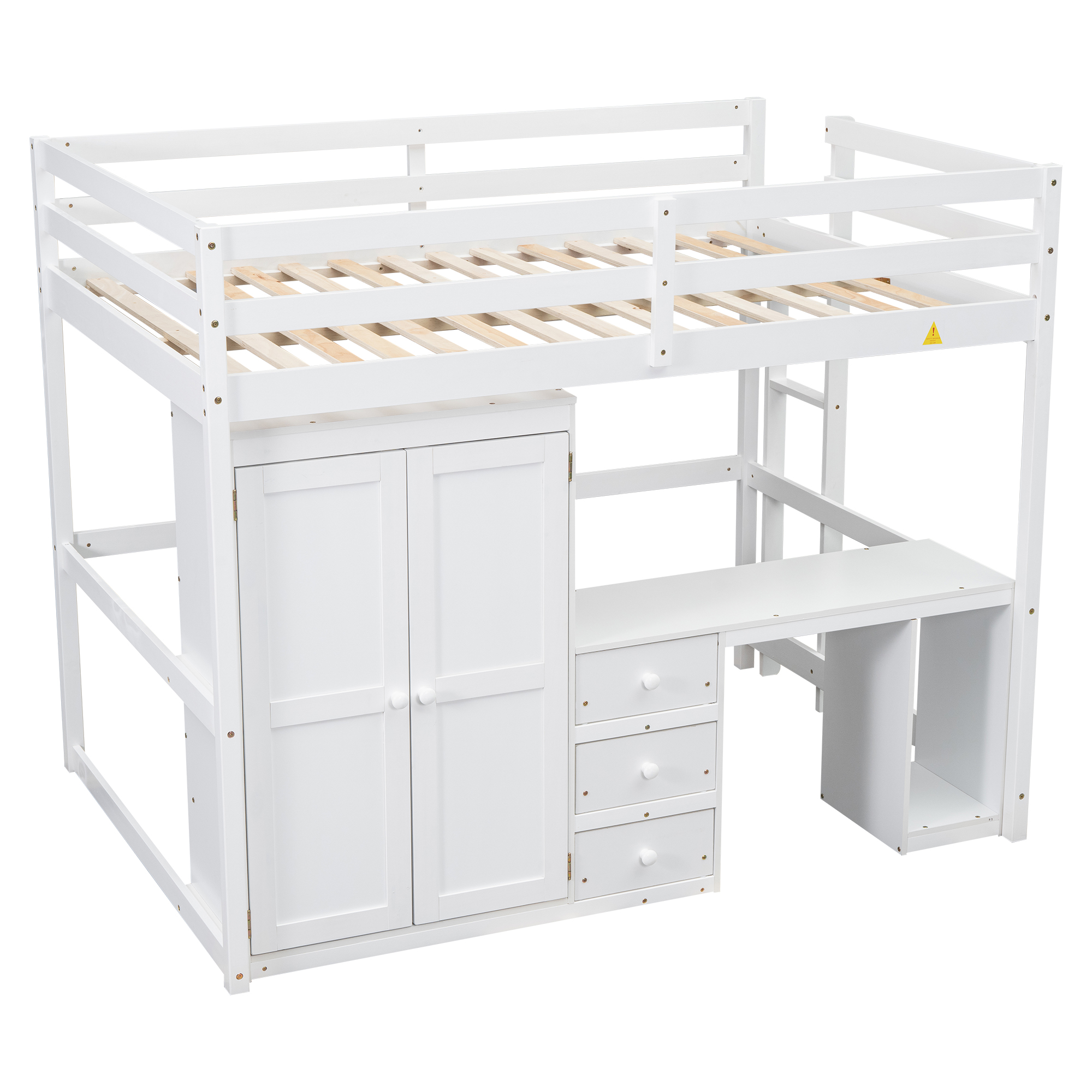 Full/Twin Size Loft Bed with Wardrobe, Desk and Storage Drawers, Gray/White