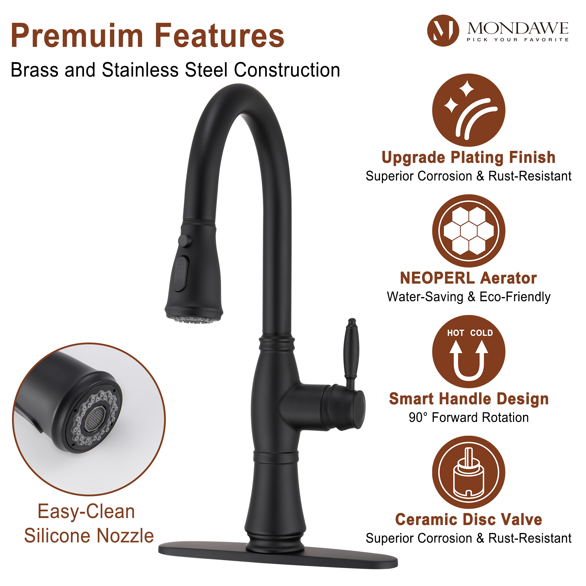 Mondawe Retro Tulip High Arc Pull Down Single Handle Deck Mount Kitchen Faucet-Mondawe