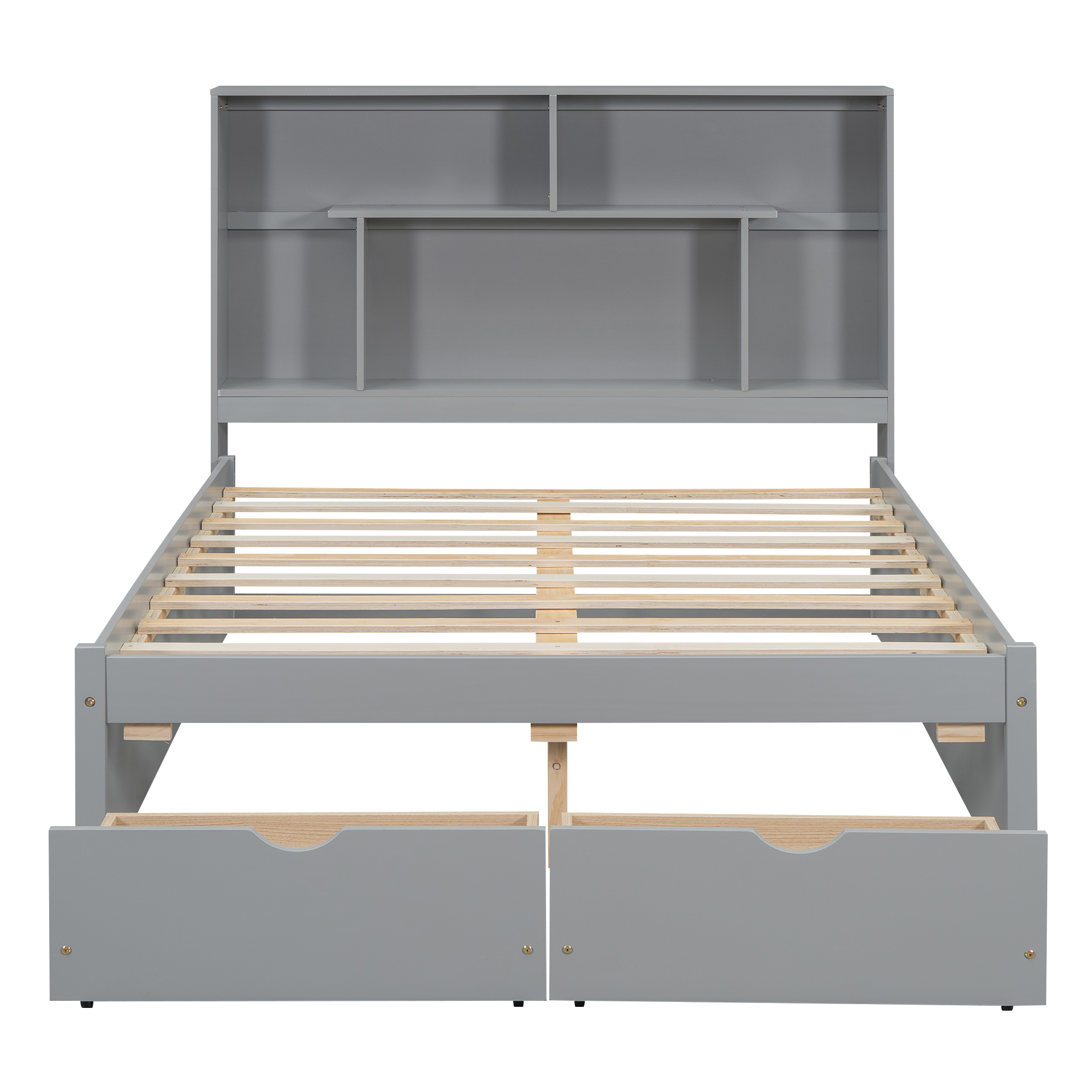 Full/Queen Size Platform Bed with Storage Headboard and 2 Drawers, Gray/White