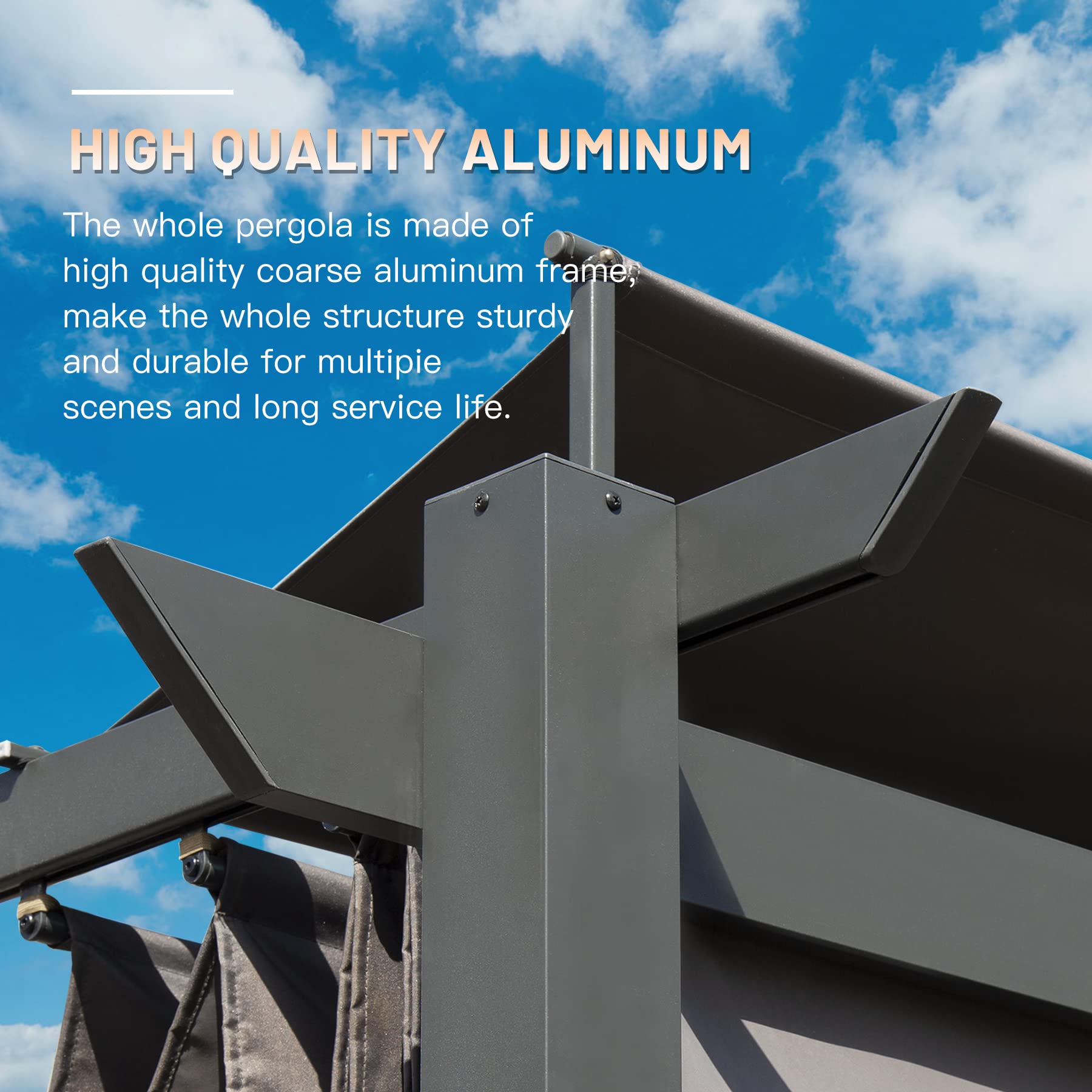 11 X 16 FT Outdoor Living Outdoor Retractable Pergola with Weather-Resistant Canopy Aluminum Garden Pergola Patio Grill Gazebo for Courtyard -Lake Blue/Dark Gray/Khaki