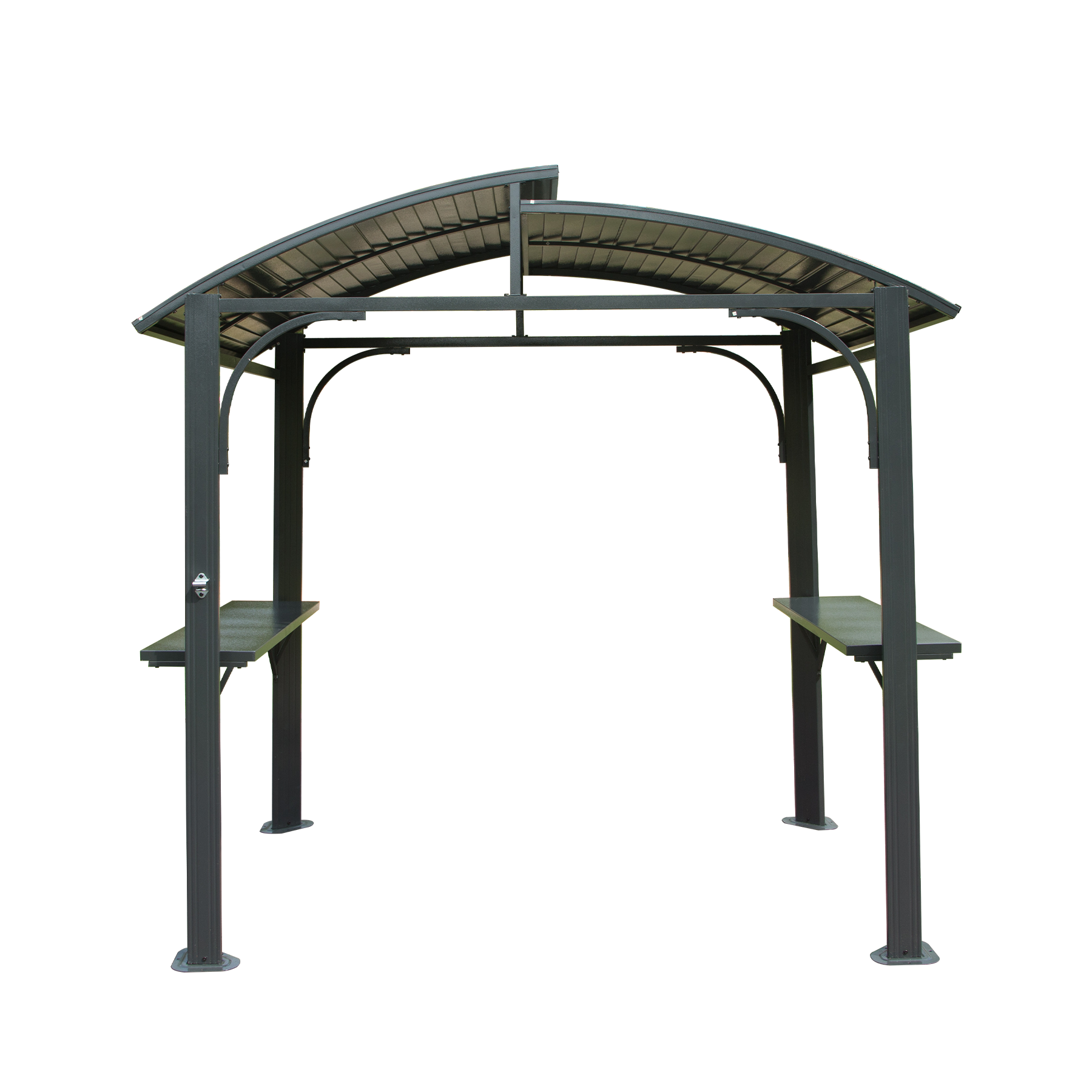 Hardtop Grill Gazebo, Outdoor BBQ Gazebo with 2 Side Shelves and Sloping Galvanized Steel Roof, Metal Permanent Grill Canopy with Ceiling Hooks for Patio, Lawn, Backyard, Deck