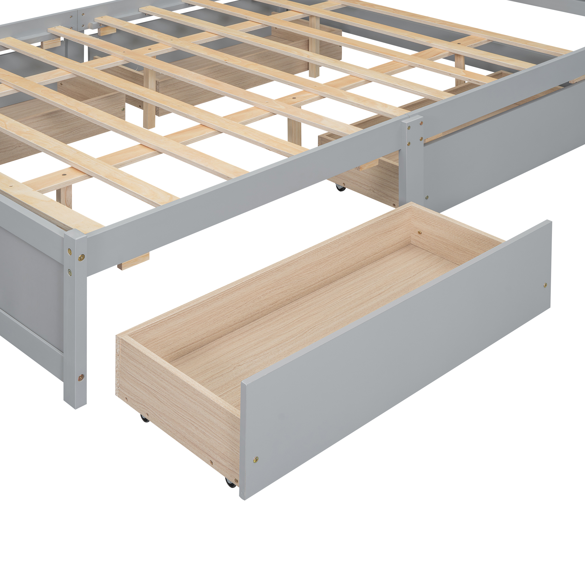 Full/Queen Size Platform Bed with Storage Headboard and 4 Drawers, Gray/White