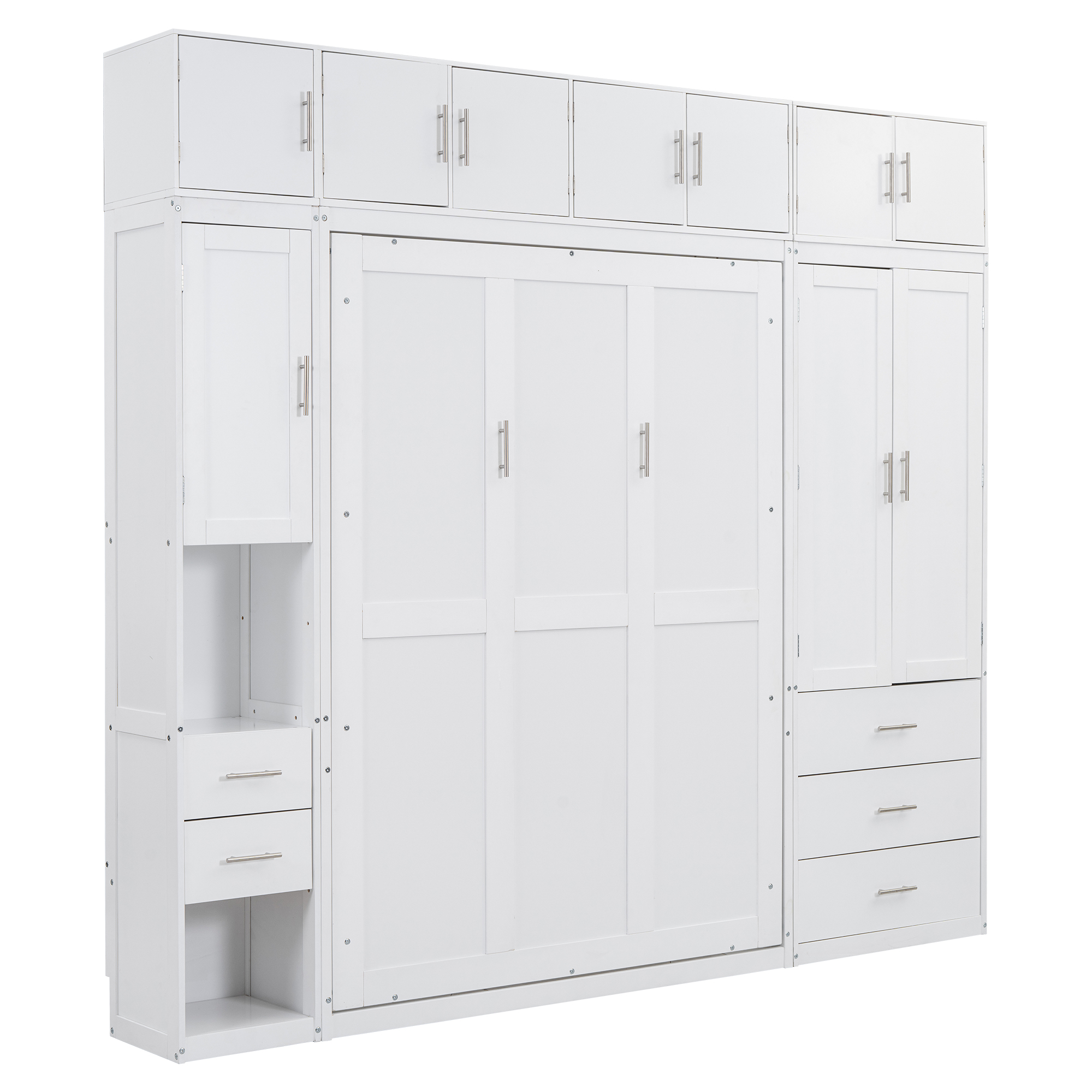 Full/Twin Size Murphy Bed with Lockers and Wardrobes, With installation video, White 