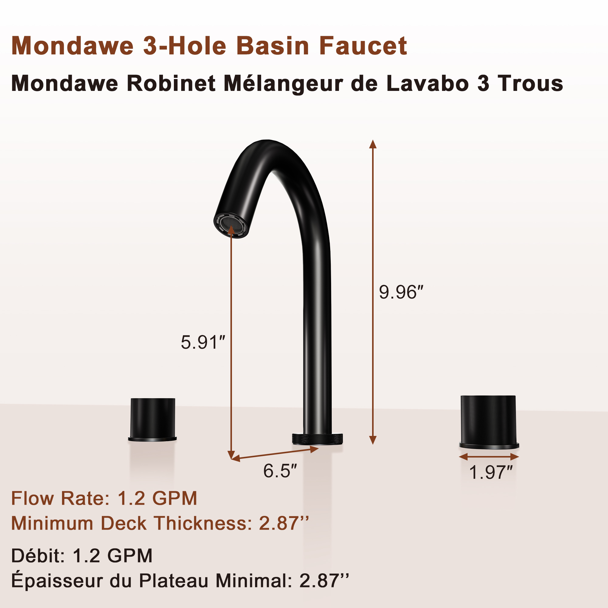Mondawe 8 in. Widespread Double-Handle Bathroom Faucet in Nickel Brushed/Black/Brushed Gold-Mondawe