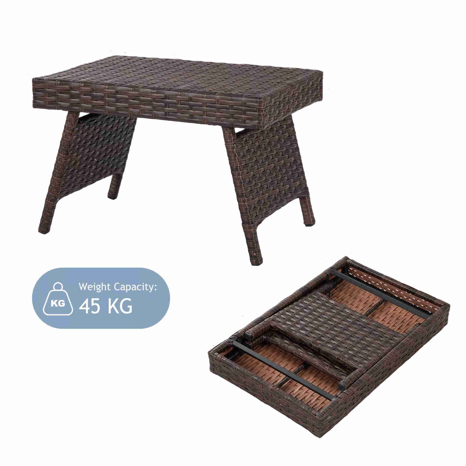 Mondawe Folding PE Rattan Side Coffee Table Patio Garden Furniture-Mondawe