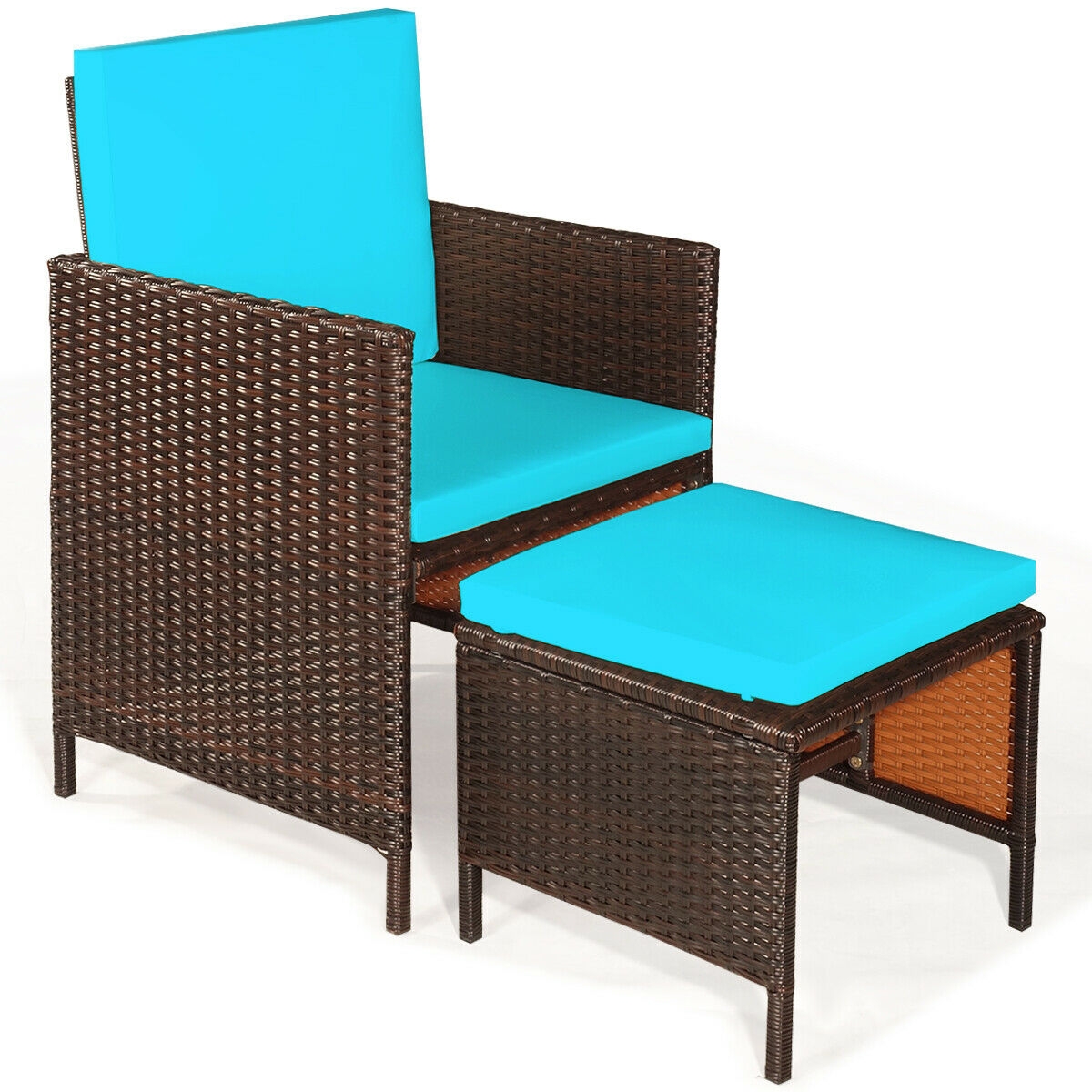 Mondawe 9PCS Patio Rattan Dining Cushioned Chairs Set-Turquoise-Mondawe