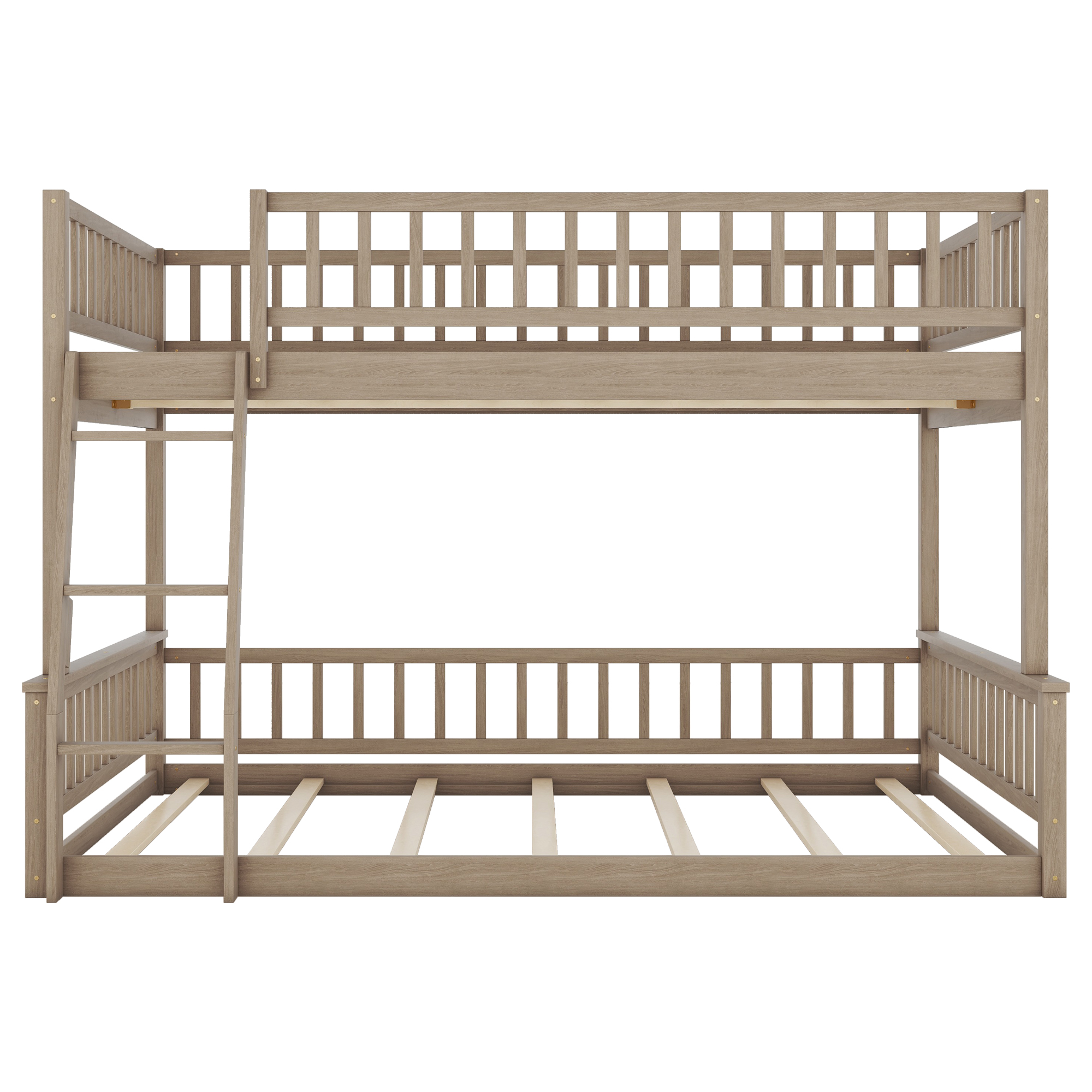 Full XL over Queen Bunk Bed with Ladder and Guardrails, Gray/Walnut