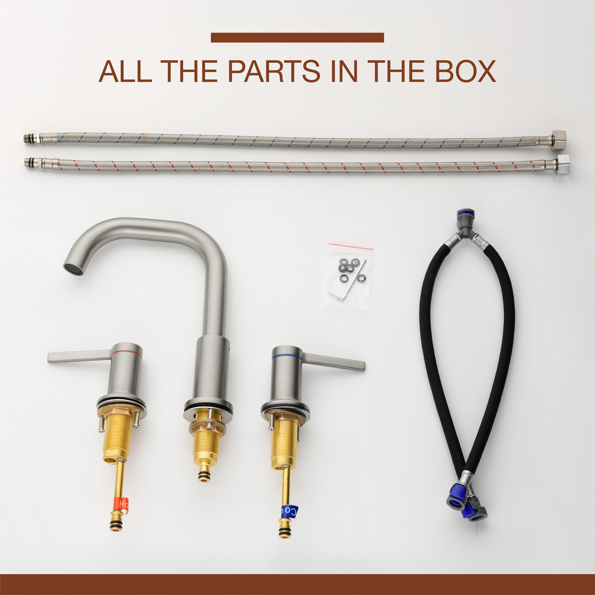 Mondawe Double Handle 8 Inch Brass 3 Hole Widespread Bathroom Sink Faucet(Black/Gold/Nickel)-Mondawe