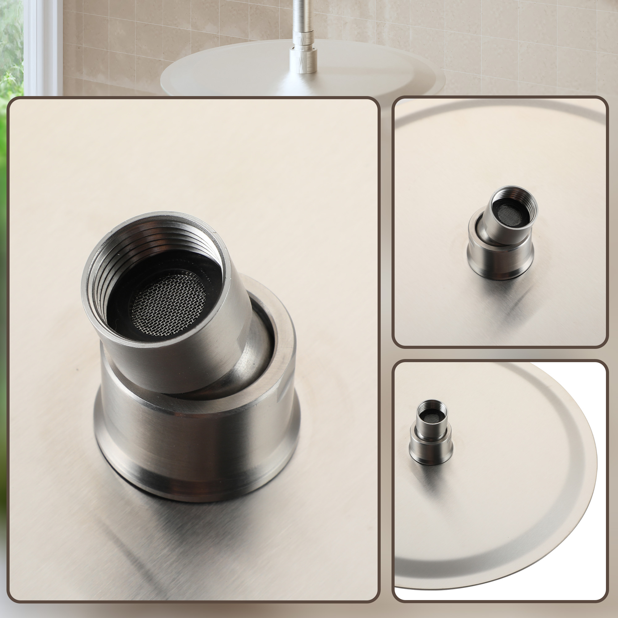 10"/12" Stainless Steel 360 Degree Adjustable 0.08" Ultra-thin Round Shower Head In Matte Black/Brushed Nickel