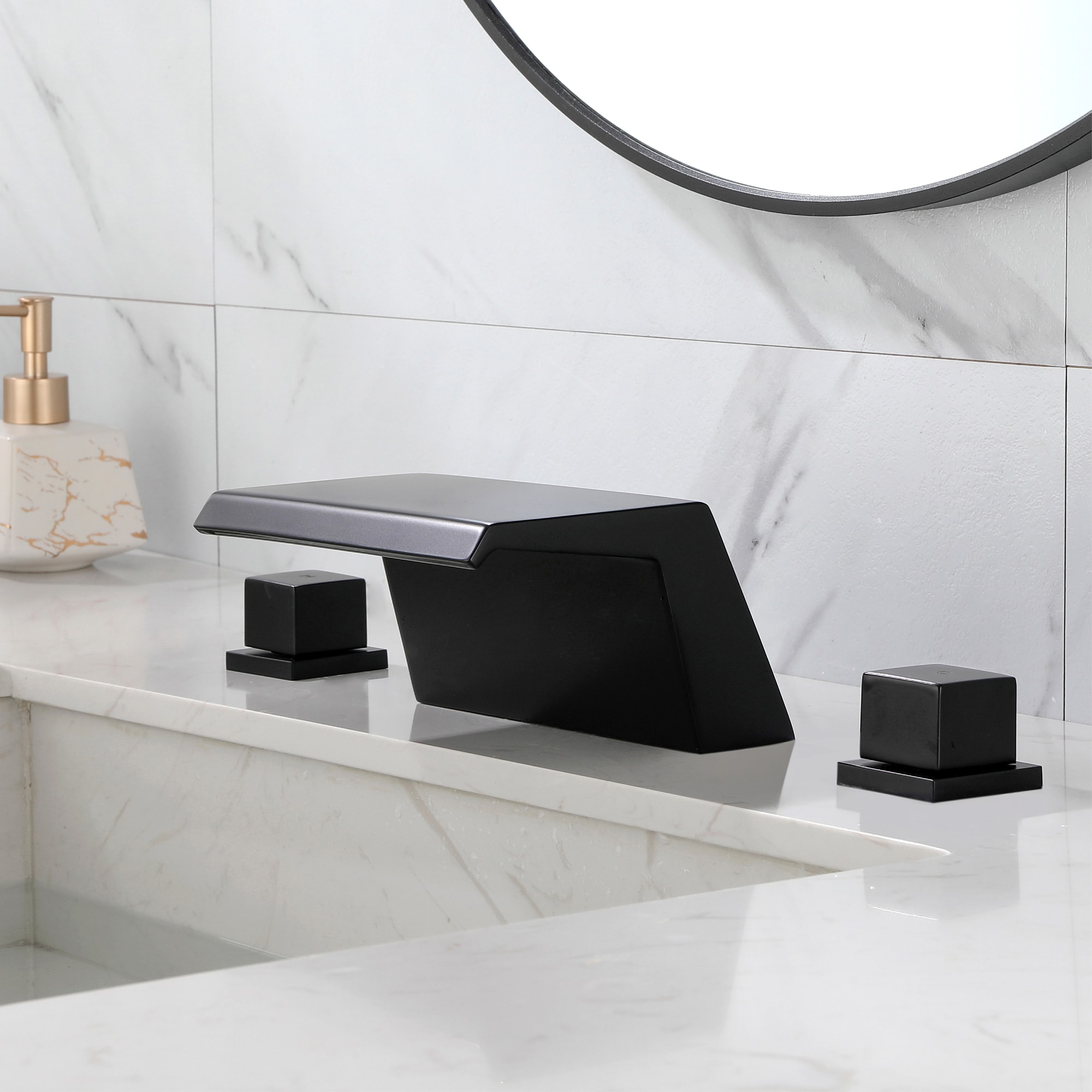 Mondawe Double Handle 8-Inch Center Wide-Spread Bathroom Faucet in Black/Gold/Nickel-Mondawe