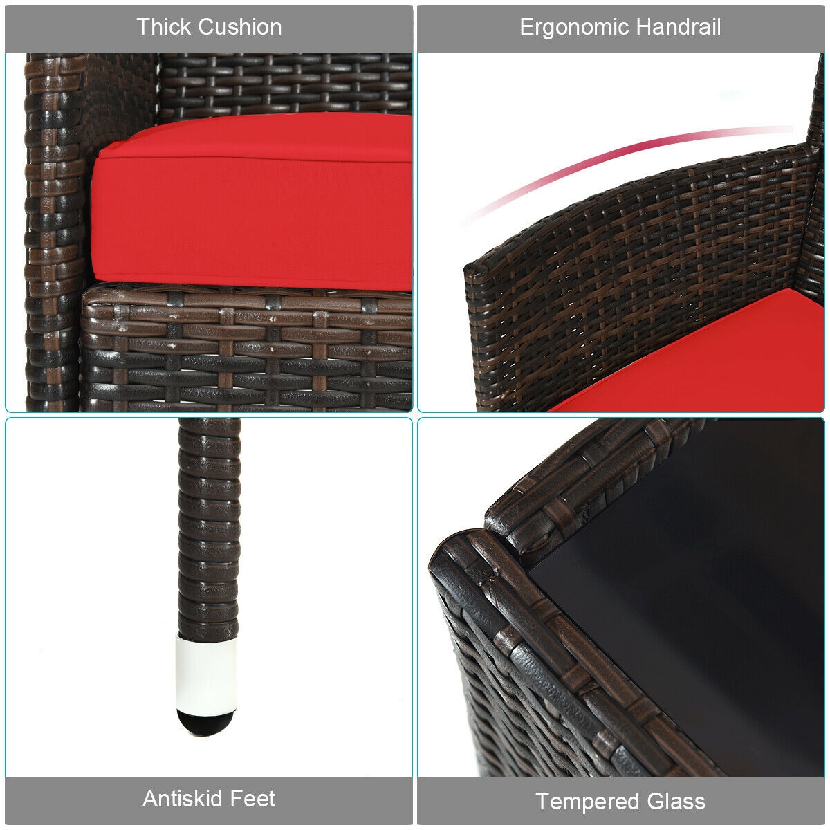 Mondawe 4 Pieces Rattan Outdoor Patio Conversation Furniture Set with Glass Table and Comfortable Wicker Sectional Sofa-Mondawe