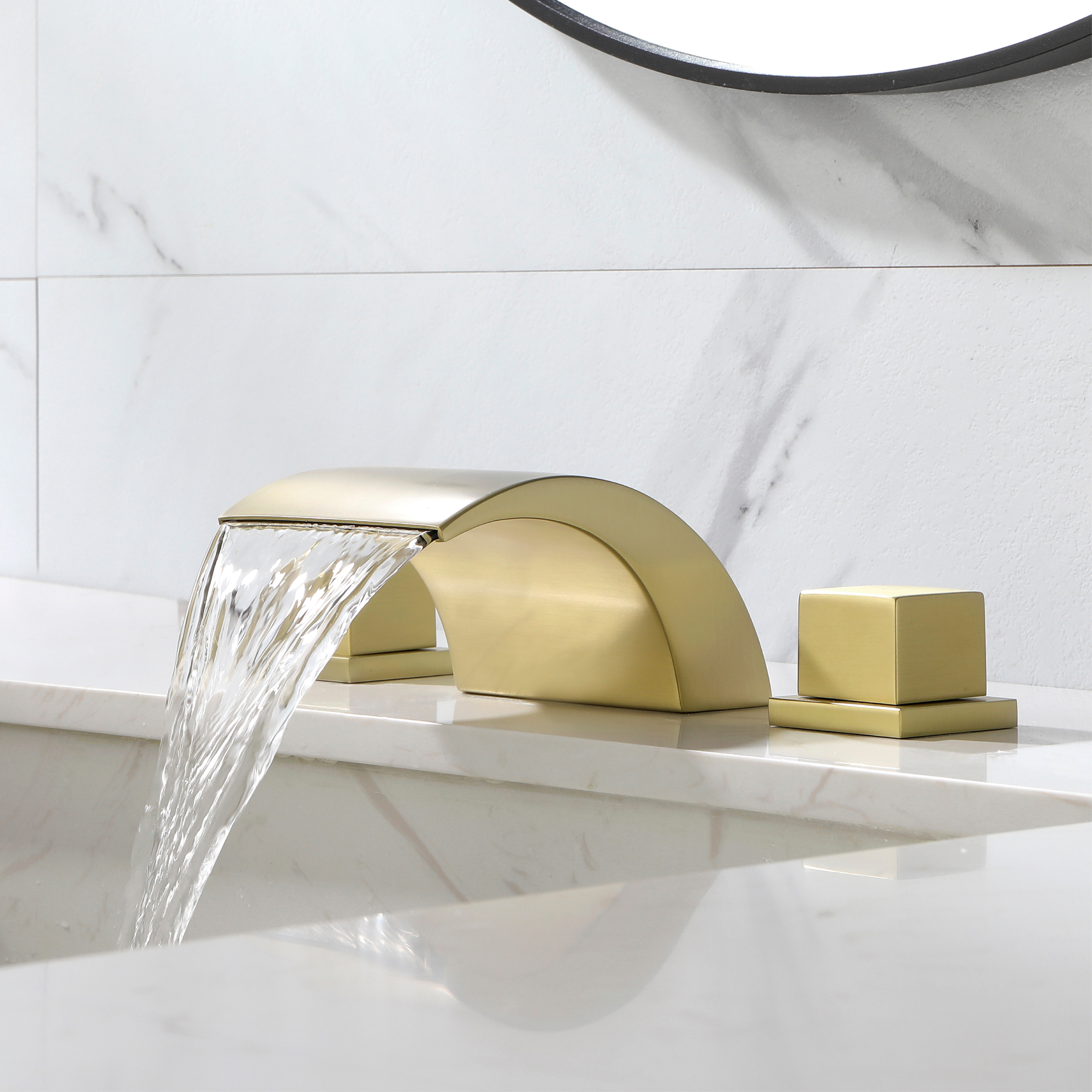 Mondawe Double Handle 8-Inch Center Wide-Spread Bathroom Faucet in Nickel/Gold/Black-Mondawe