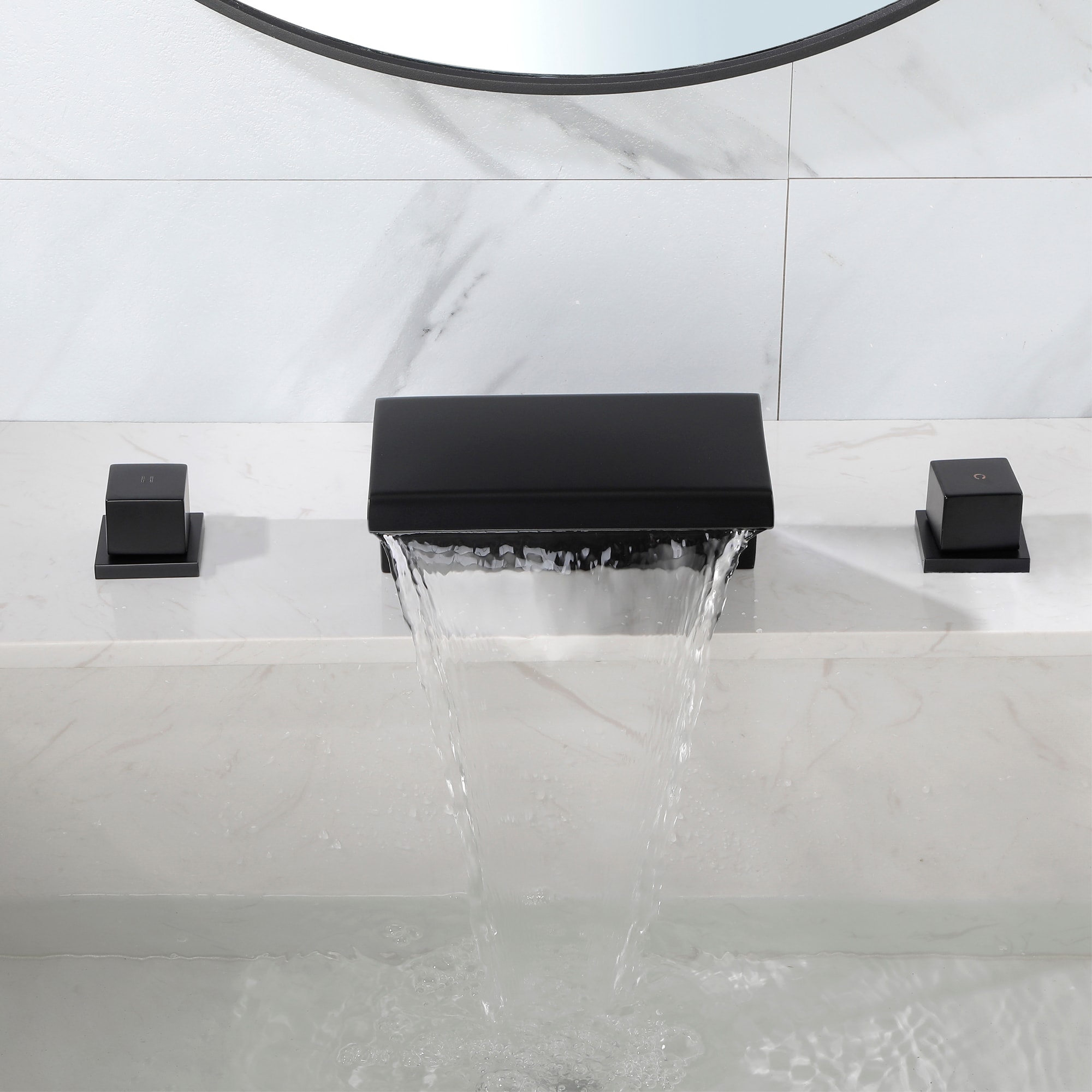 Mondawe Double Handle 8-Inch Center Wide-Spread Bathroom Faucet in Black/Gold/Nickel-Mondawe