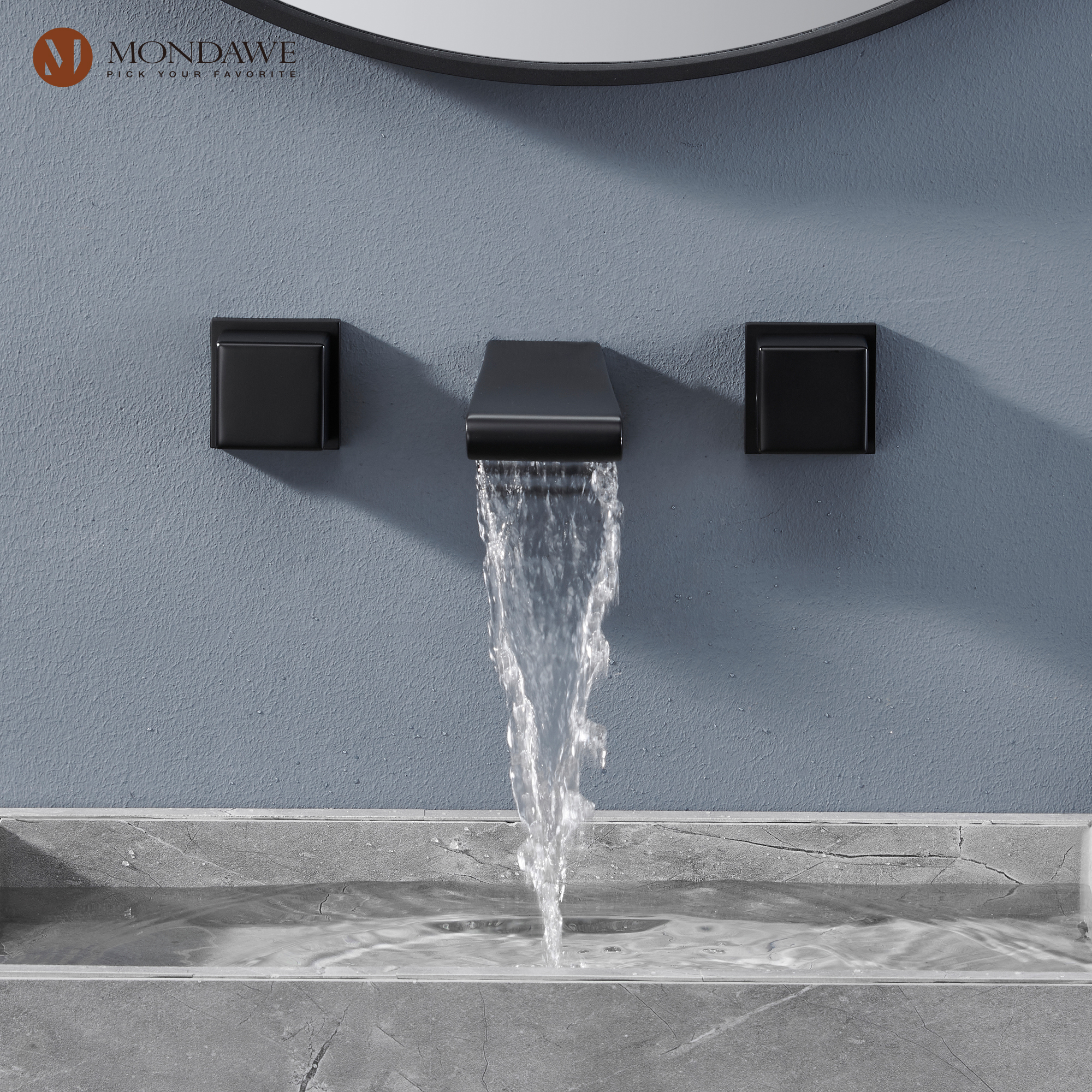 Mondawe Spot Free Widespread Wall Mount 3-Hole Sink  Water Tap with Double Handle-Mondawe