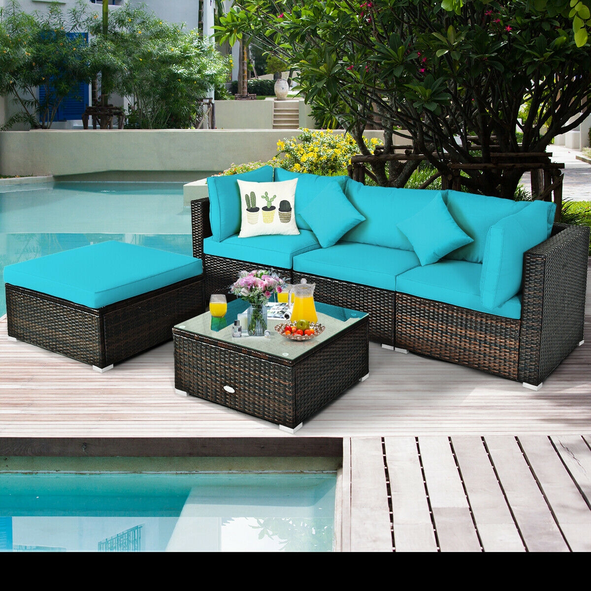 Mondawe 5 Pcs Outdoor Patio Rattan Furniture Set Sectional Conversation-Mondawe