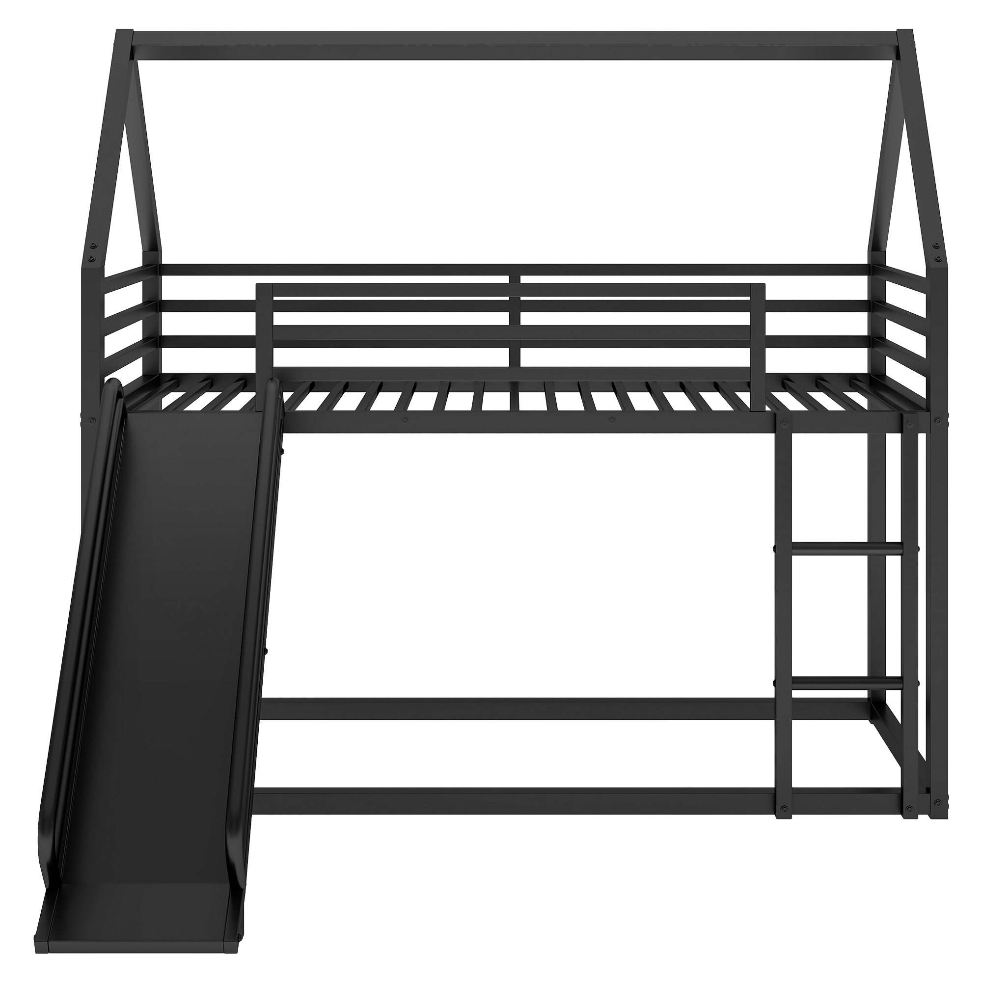 Twin over Twin House Bunk Bed with Ladder and Slide,White/Black