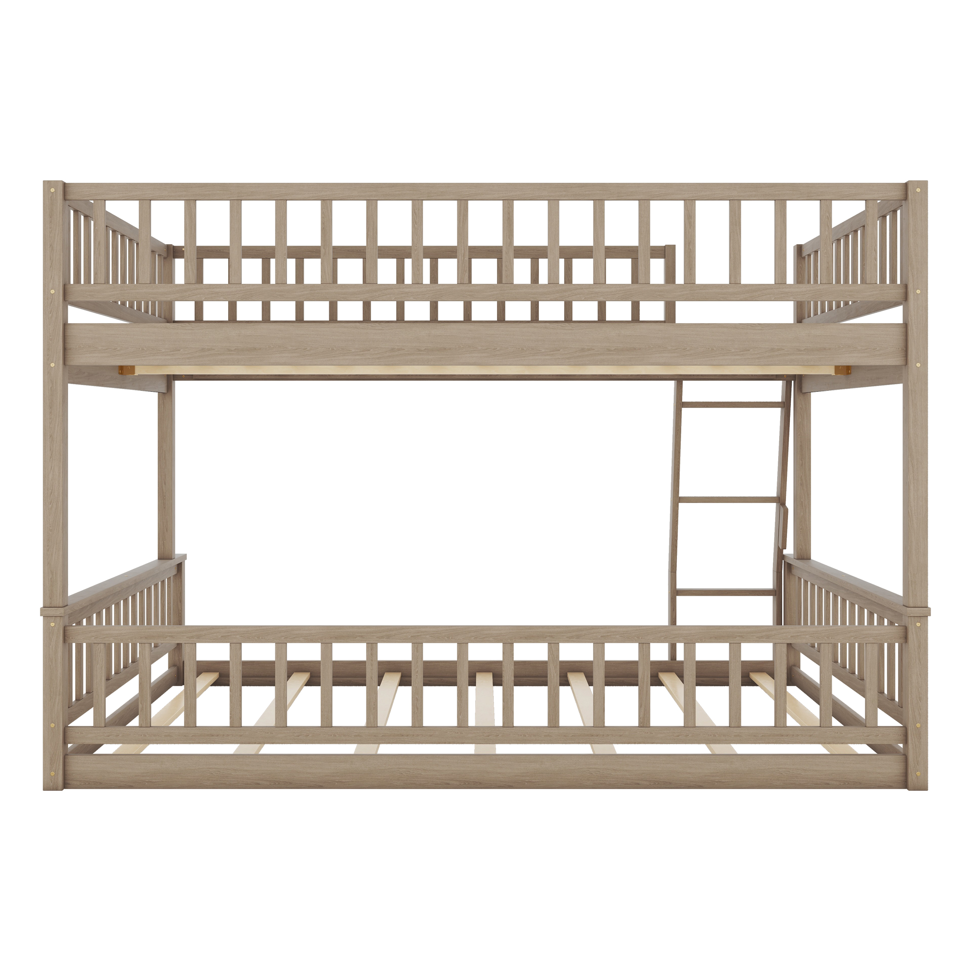 Full XL over Queen Bunk Bed with Ladder and Guardrails, Gray/Walnut